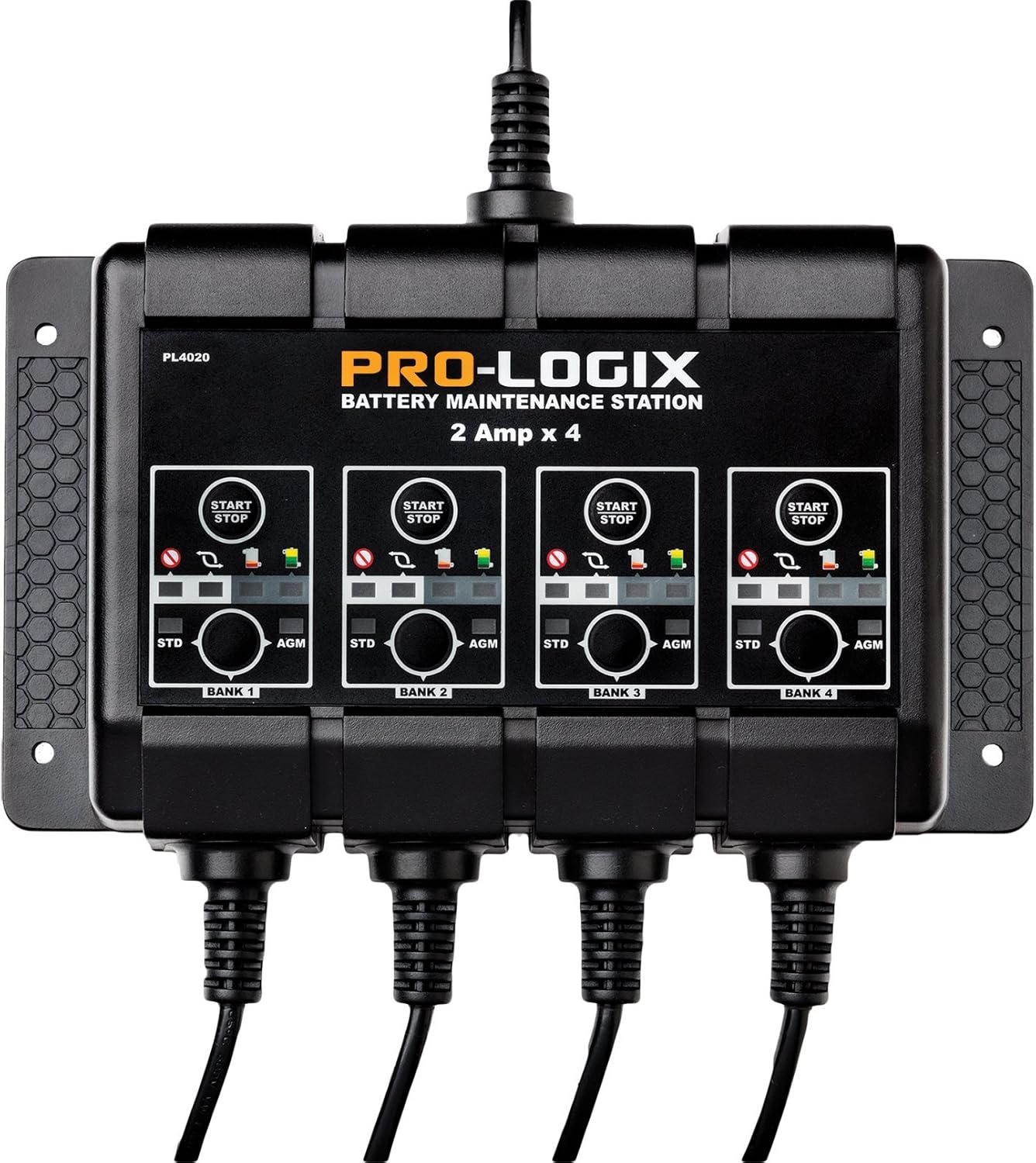 Clore Automotive PL4050, Pro-Logix 4-Bank, 20-Amp (5-Amp Per Bank) Fully-Automatic Smart Charger, 6V and 12V Battery Charger, Battery Maintainer, and Battery Desulfator with Temperature Compensation