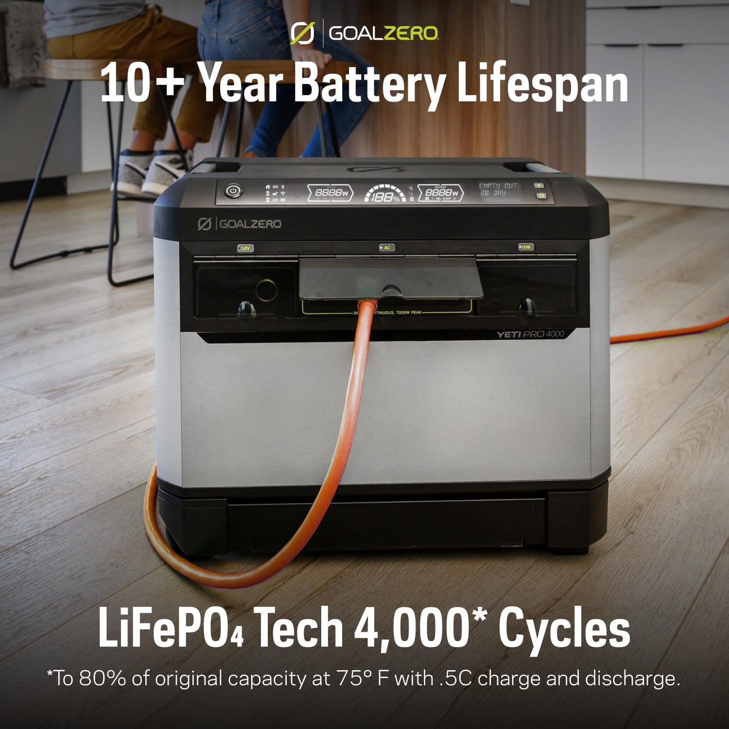 Goal Zero Yeti PRO 4000 Portable Power Station, 4000 Watt Hour LiFePO4 Battery, Expandable Solar Generator Home Backup System, 3600 W Out, (6th Gen)