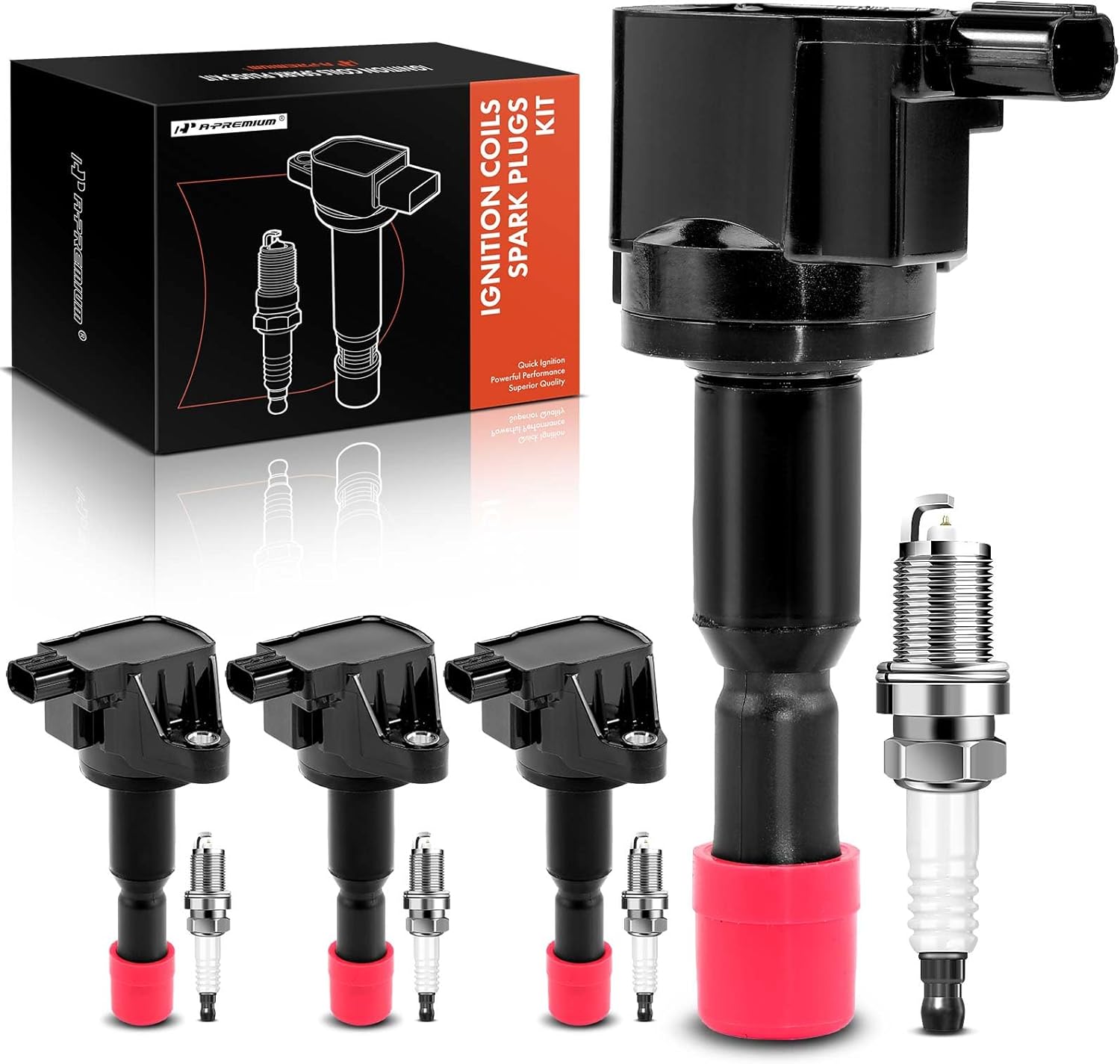 A-Premium Set of 4 Ignition Coil Pack and Iridium Spark Plugs Compatible with Honda Fit 2007-2008 1.5L