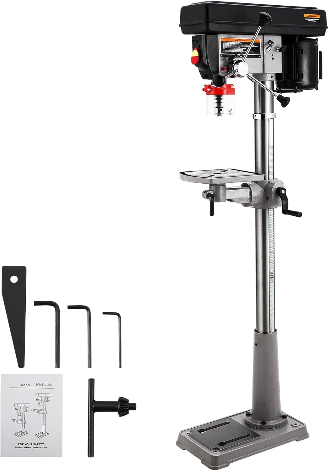 Garvee 13 in Floor Drill Press, 7.5 Amp 120V, 288-3084 RPM Variable Speed Cast Iron Bench Drill Press, 0-45°Tilting Worktable, Tabletop Drilling Machine for Wood Metal