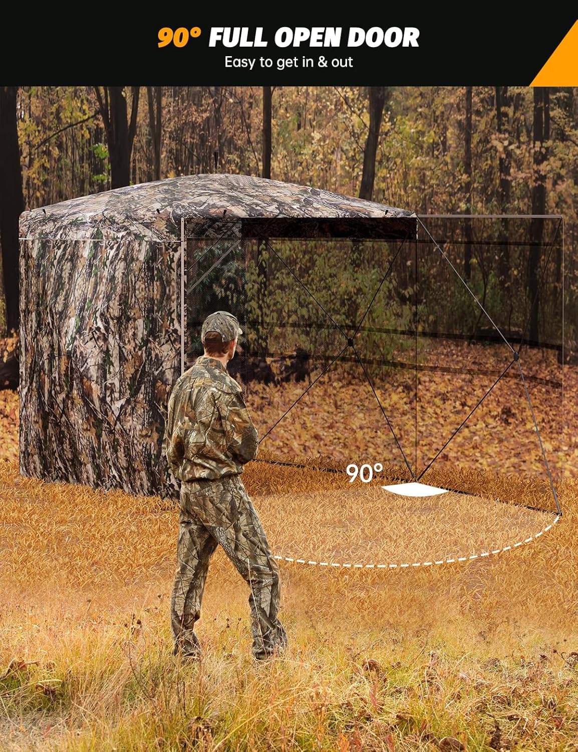 270° Camouflage Hunting Blind Portable Pop-Up Tent with Shoot-Through Mesh, Waterproof Ground Blind for Deer Hunting, 2-3 & 3-4 Person Capacity & Carry Bag