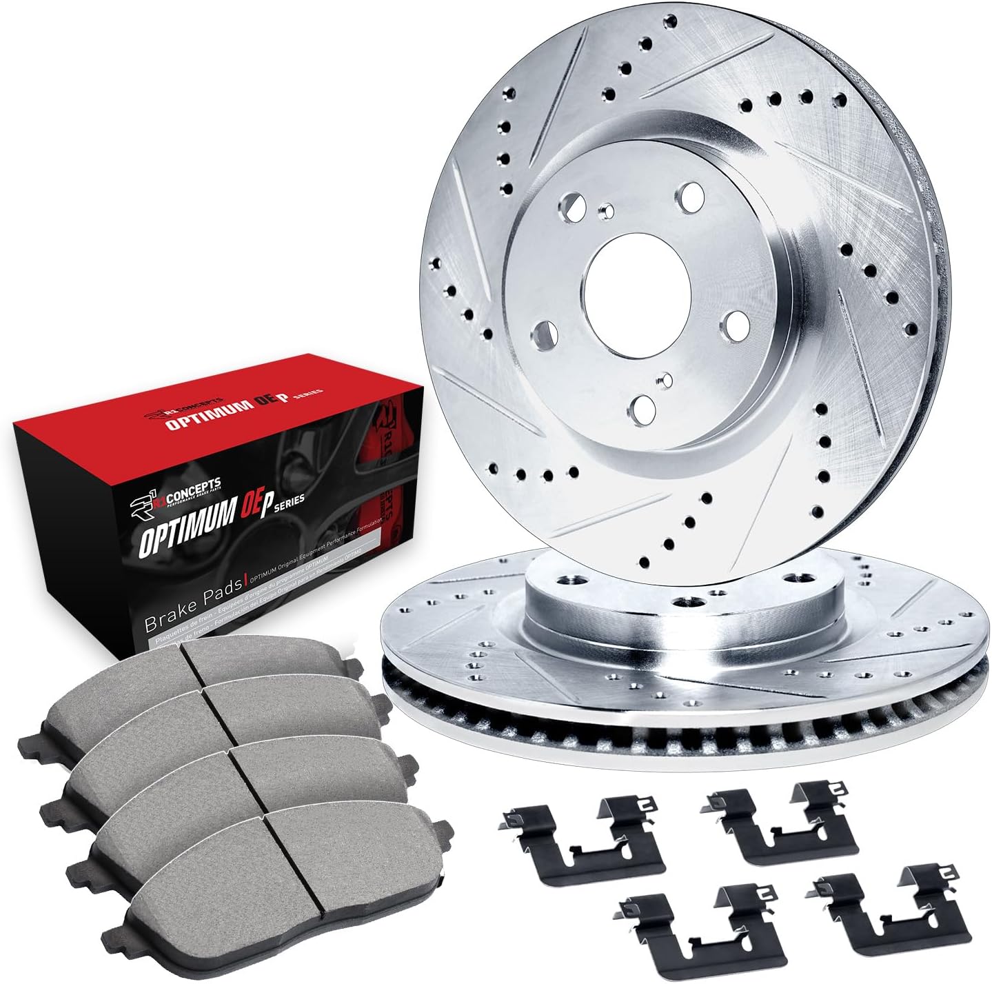 R1 Concepts Front Brakes and Rotors| Hardware Included| Front Optimum OEp Brake Pads and Rotors Kit| Fits 2017-2024 Alfa Romeo Giulia; 2018-2024 Alfa Romeo Stelvio