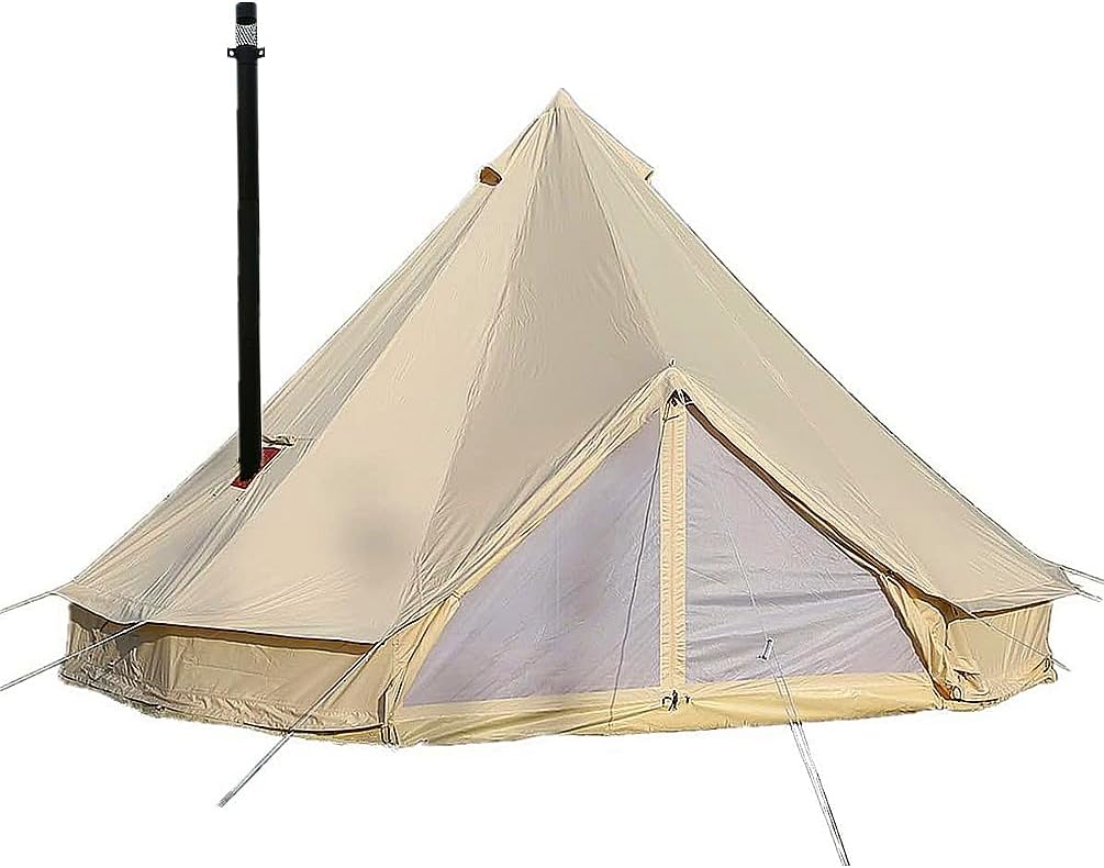 UNISTRENGH Luxury 4 Season Waterproof Cotton Canvas Bell Tent Large Glamping Tent Yurt Teepee with Roof Stove Jack Hole for Camping Hiking Christmas