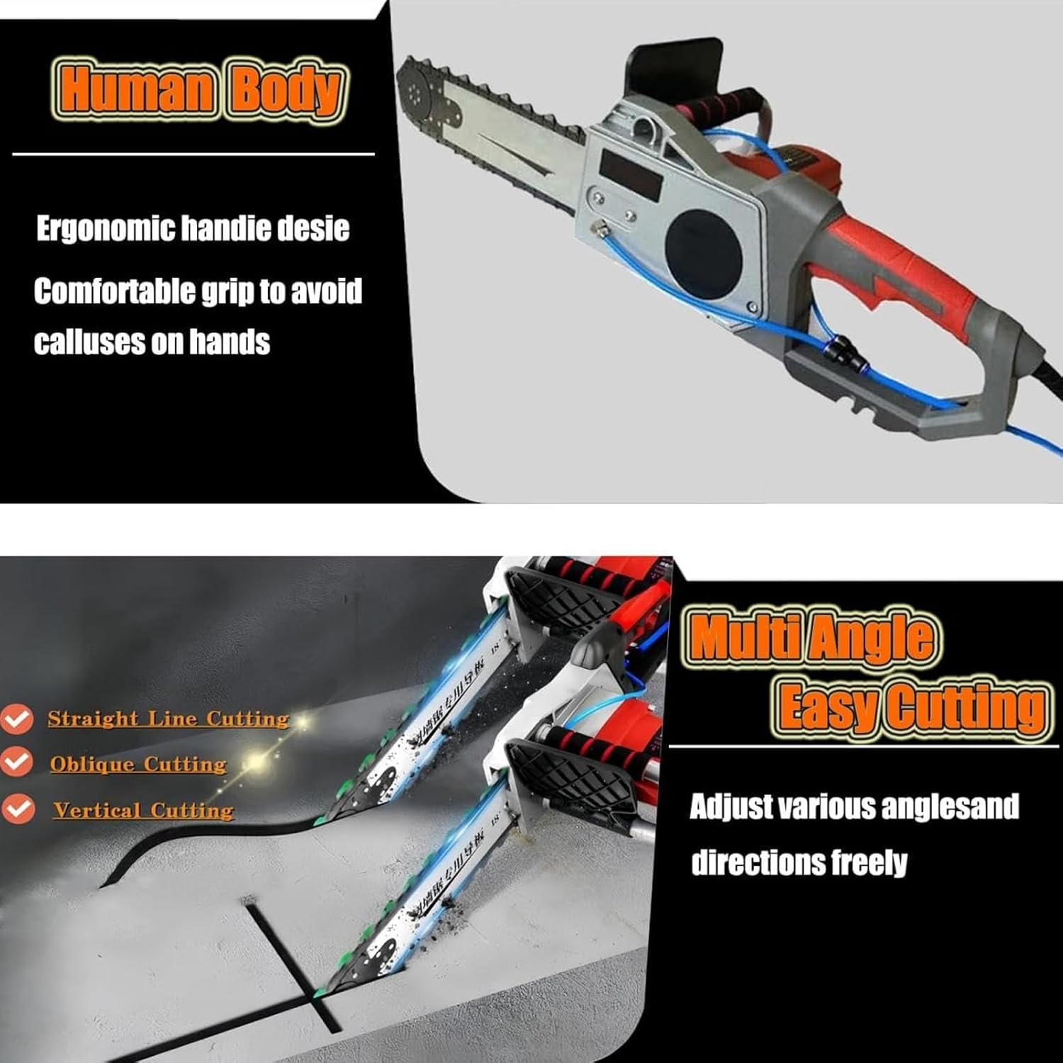 Electric Concrete Chainsaw Diamond Chain Wall Cutter,Electric Diamond Chain Wall Cutter,With Water Fed Dust Suppression,For Granite, Reinforced Concrete (350)