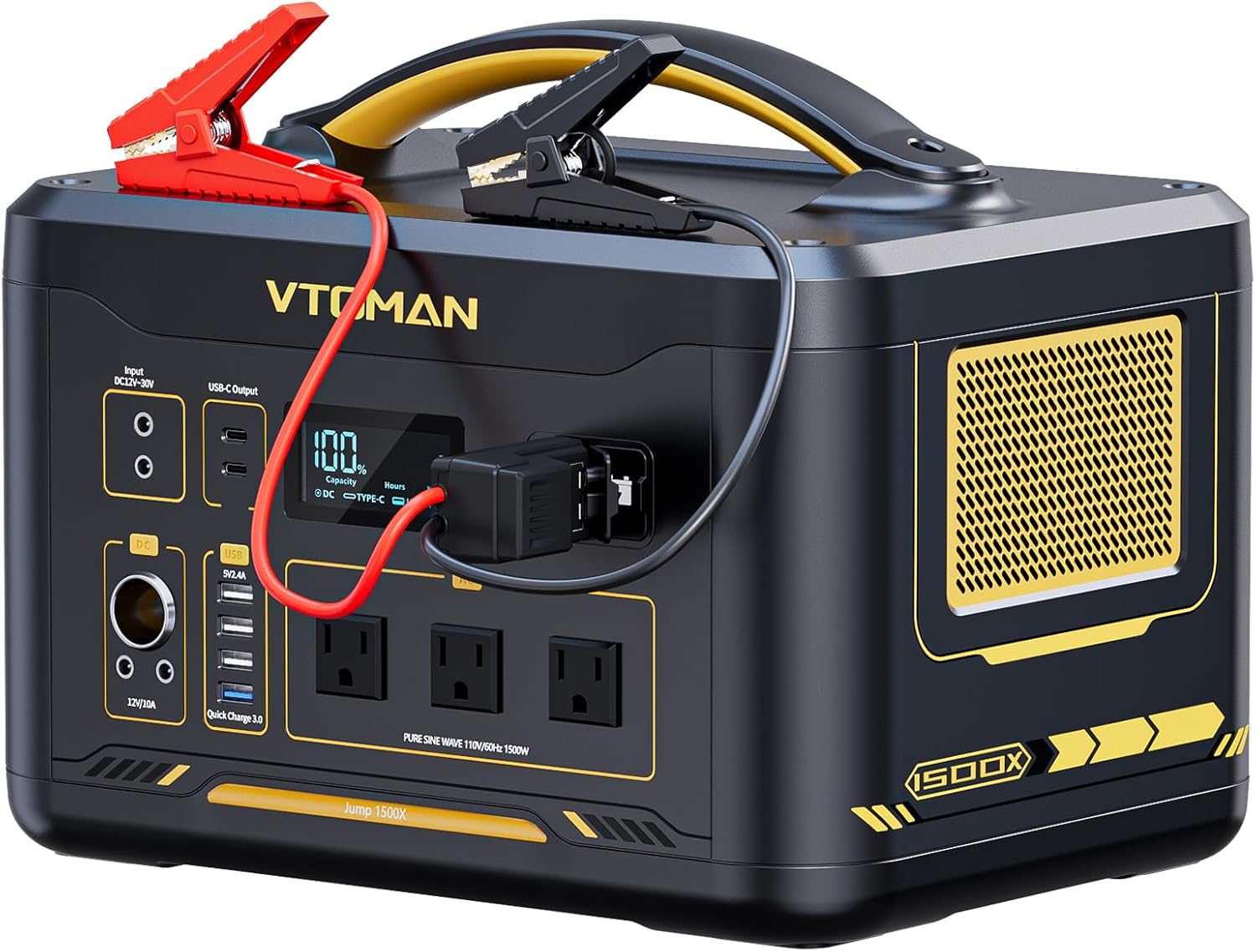 VTOMAN 2376Wh Portable Power Station with Extra Battery & 200W Solar Panel - 1500W Up to 3000W Solar Power Generator for Home Backup, Off-grid, Road Trip, RV, Camping, Fishing, Vehicle Emergency