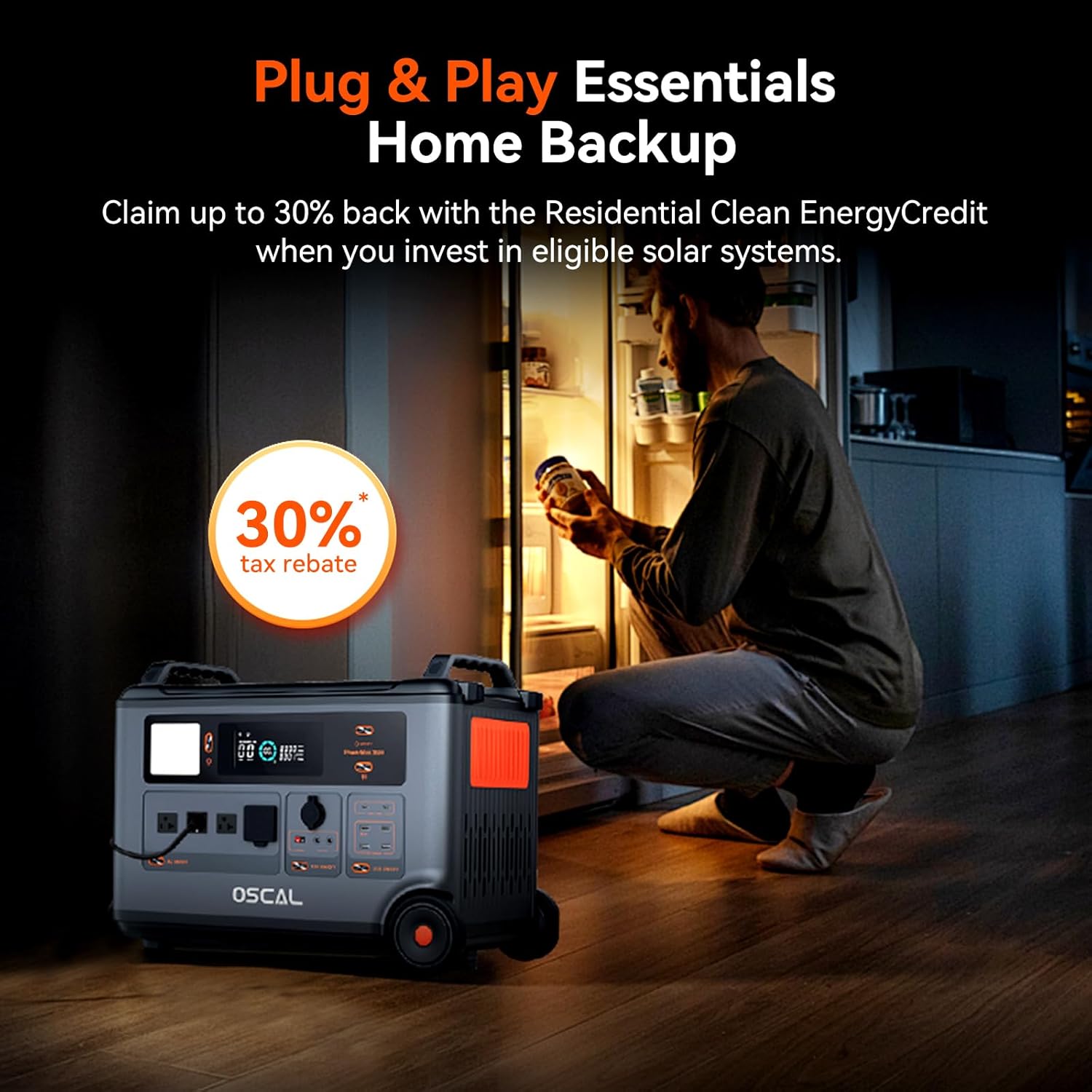 【OSCAL Official】PM3600 Portable Power Station, 5ms UPS, 3600Wh LFP Home Backup Battery, 1.2H Full Charging, Expandable to 57.6kWh, 3000W (Surge 6000W) Output, Solar Generator 7 Years Support service