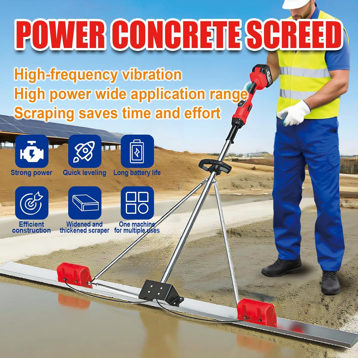 21V Electric Screed, 180CM Dual-Frequency Vibrating Ruler, 6000RPM Efficient Vibration, with 59in Stainless Steel Scraper, 7500mAh Battery, 9 Speed Setting 180cmDualmotormodel-2batteries