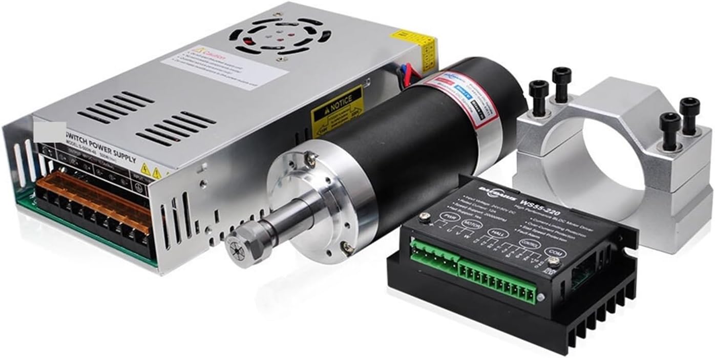 500w Brushless Spindle Motor ER11 DC Motor for CNC Milling with Power Supply Driver 55MM Clamp Bracket ER11 Collets(Kit 4)