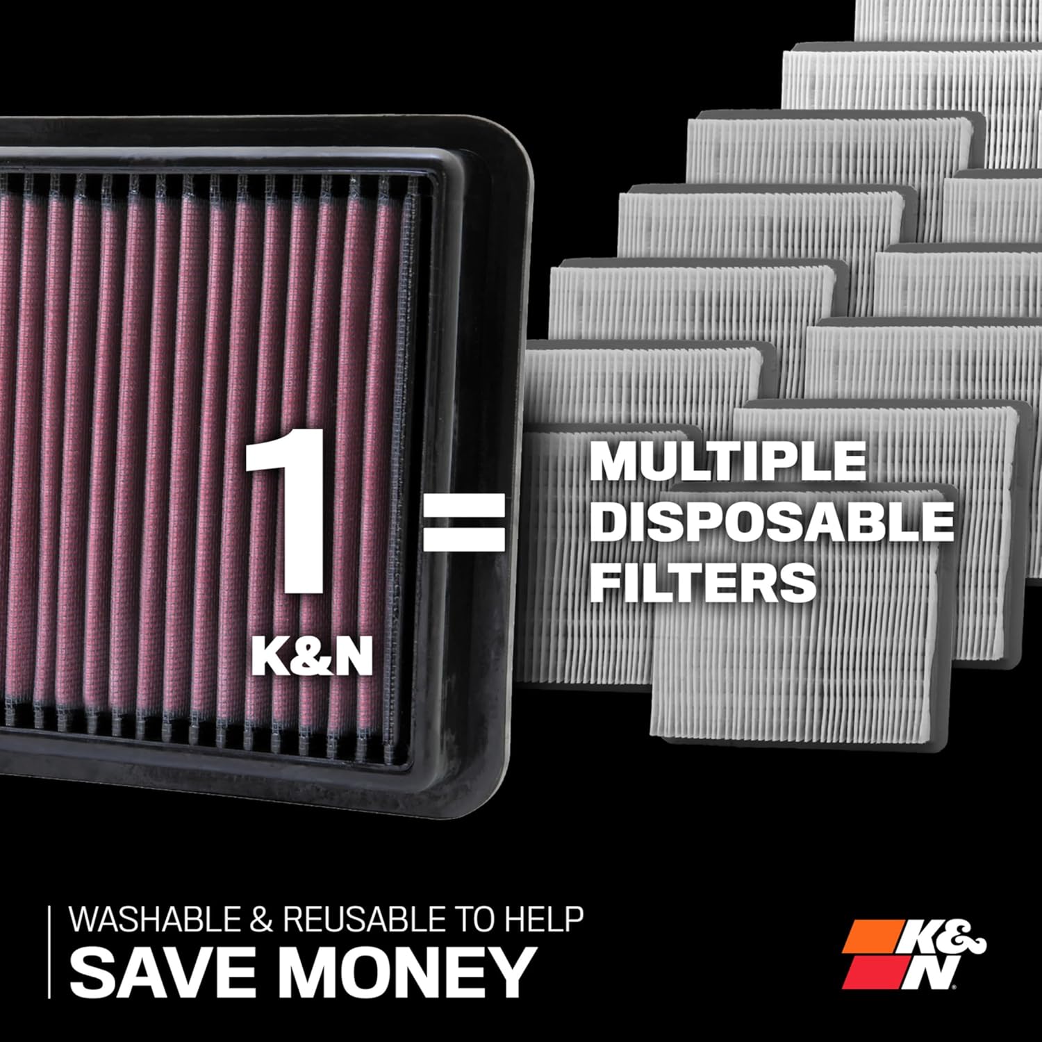 K&N High-Flow Original Lifetime Engine Air Filter: Reusable, Clean Every 75,000 Miles, Washable, Premium: Compatible with 2007-2019 Ford/Lincoln/Volvo (Escape, Focus, MKC, V40, V70, C30, S40) E-2993