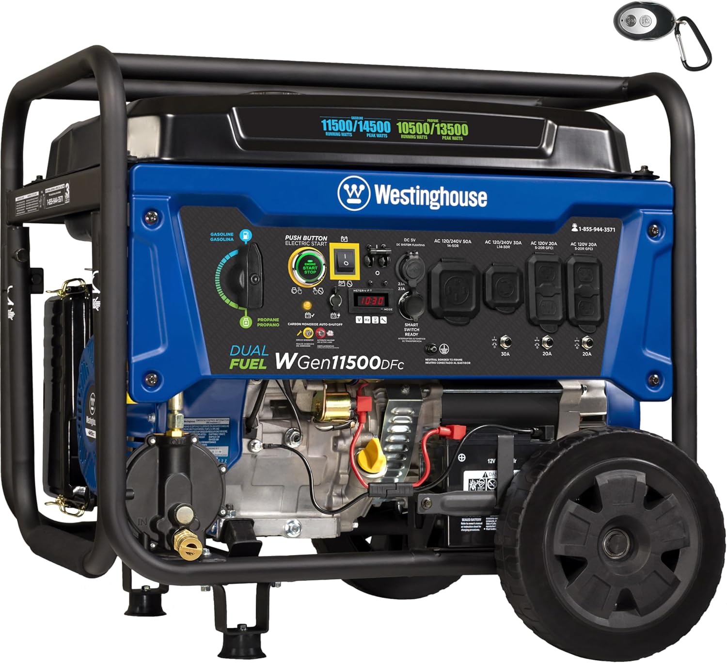 Westinghouse 14500 Peak Watt Tri-Fuel Home Backup Portable Generator, Remote Electric Start, Transfer Switch Ready, Gas, Propane, and Natural Gas Powered