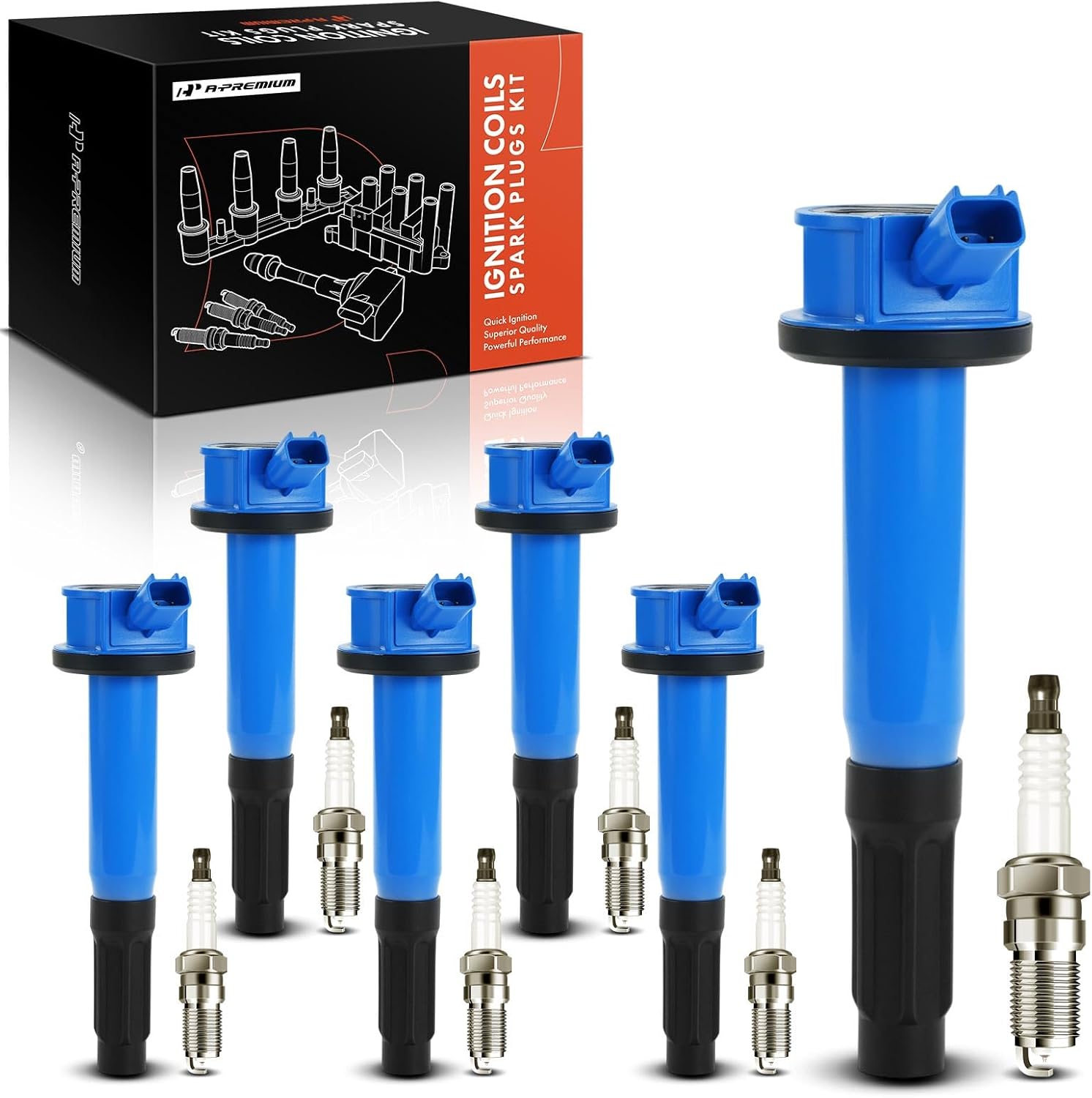 A-Premium Blue Set of 12 Ignition Coil Pack and Iridium Spark Plugs Compatible with Ford Escape 2009, Fusion 2006-2012 & Mercury Mariner 2009-2011, Milan 2007-2009 & Lincoln Zephyr 2006, 3.0L