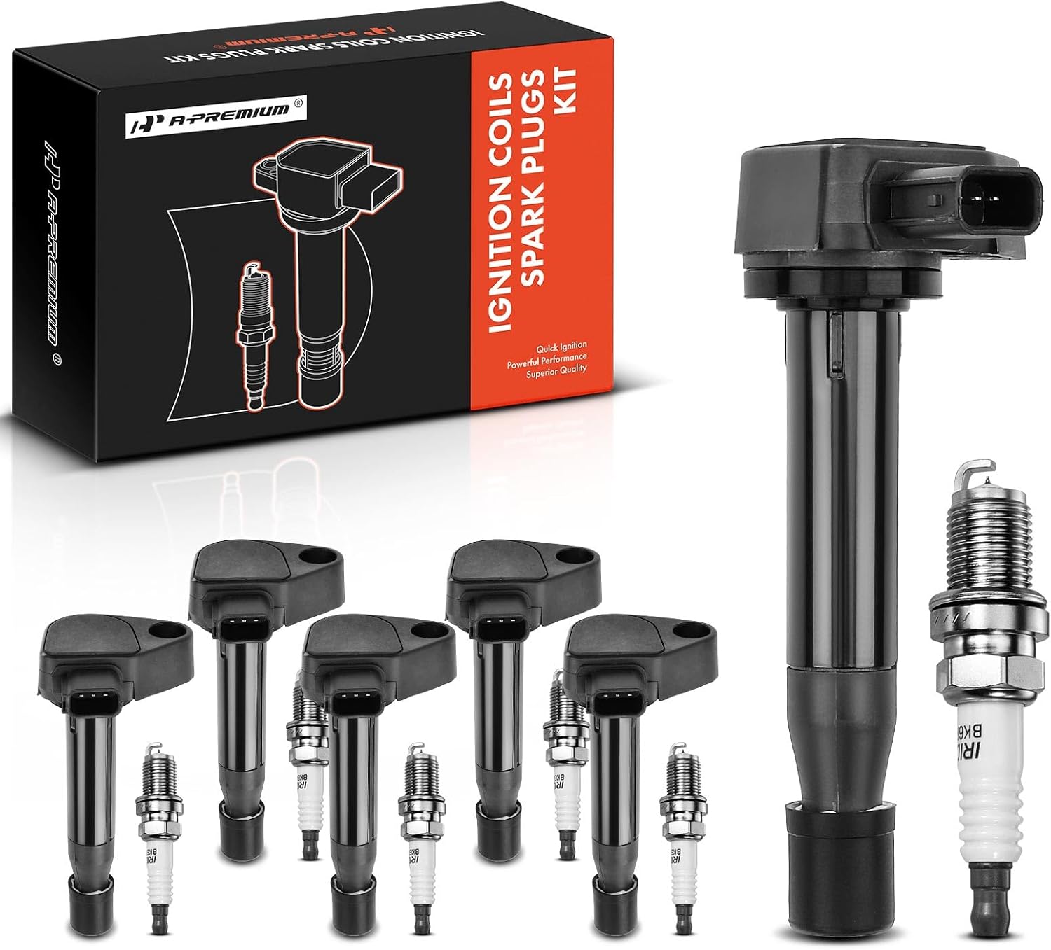 A-Premium Set of 6 Ignition Coil Pack and Iridium Spark Plugs Compatible with Honda Accord 2002, Odyssey 1999-2004 & Acura CL 2001-2003, TL 1999-2008