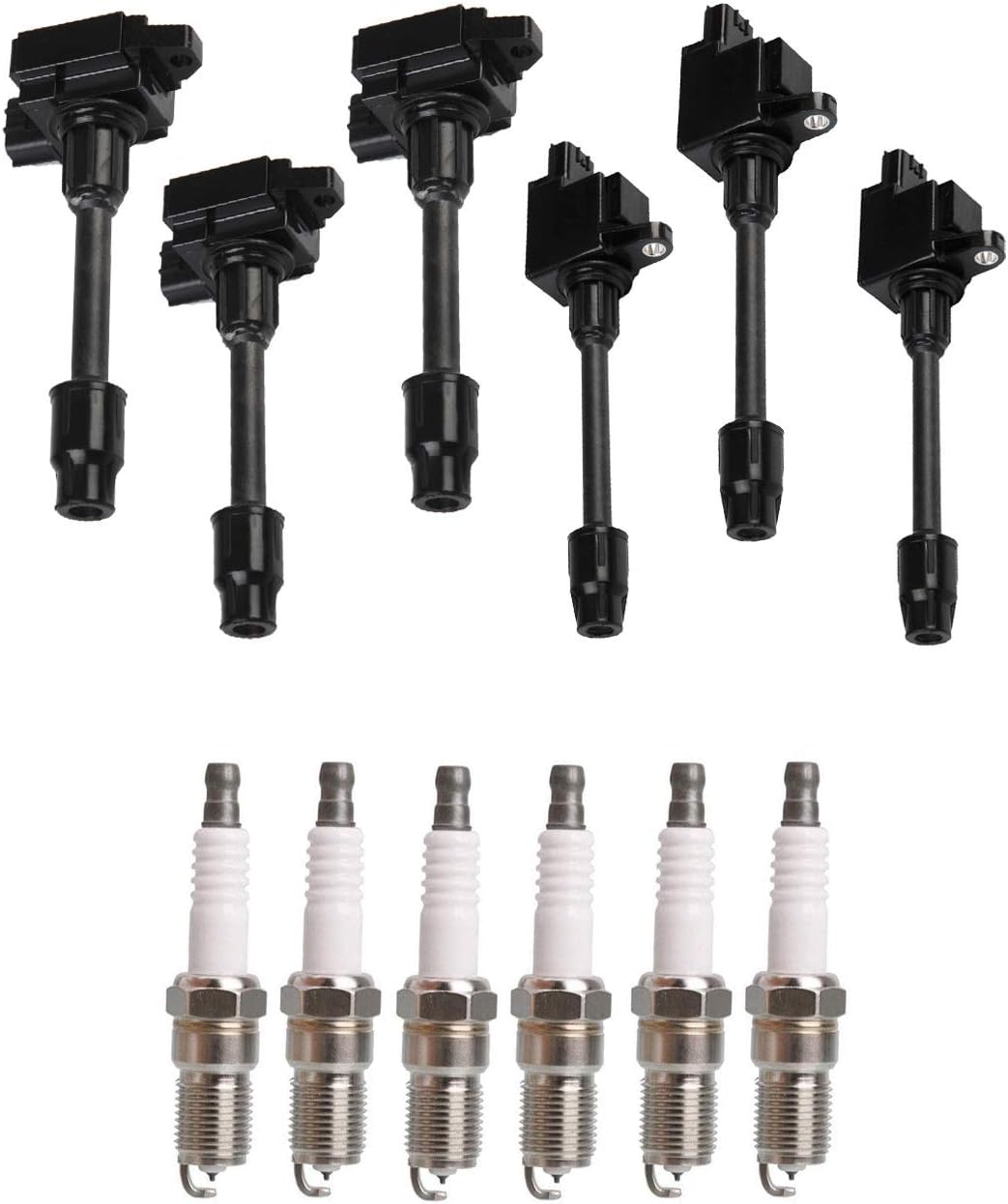 ENA Set of 6 Ignition Coil Pack Front and Rear with Set of 6 Platinum Spark Plugs Compatible with Infiniti Nissan 00 01 Maxima 2000 2001 I30 3.0L V6 Replacement for UF348 UF363 C1266 C1267 4503