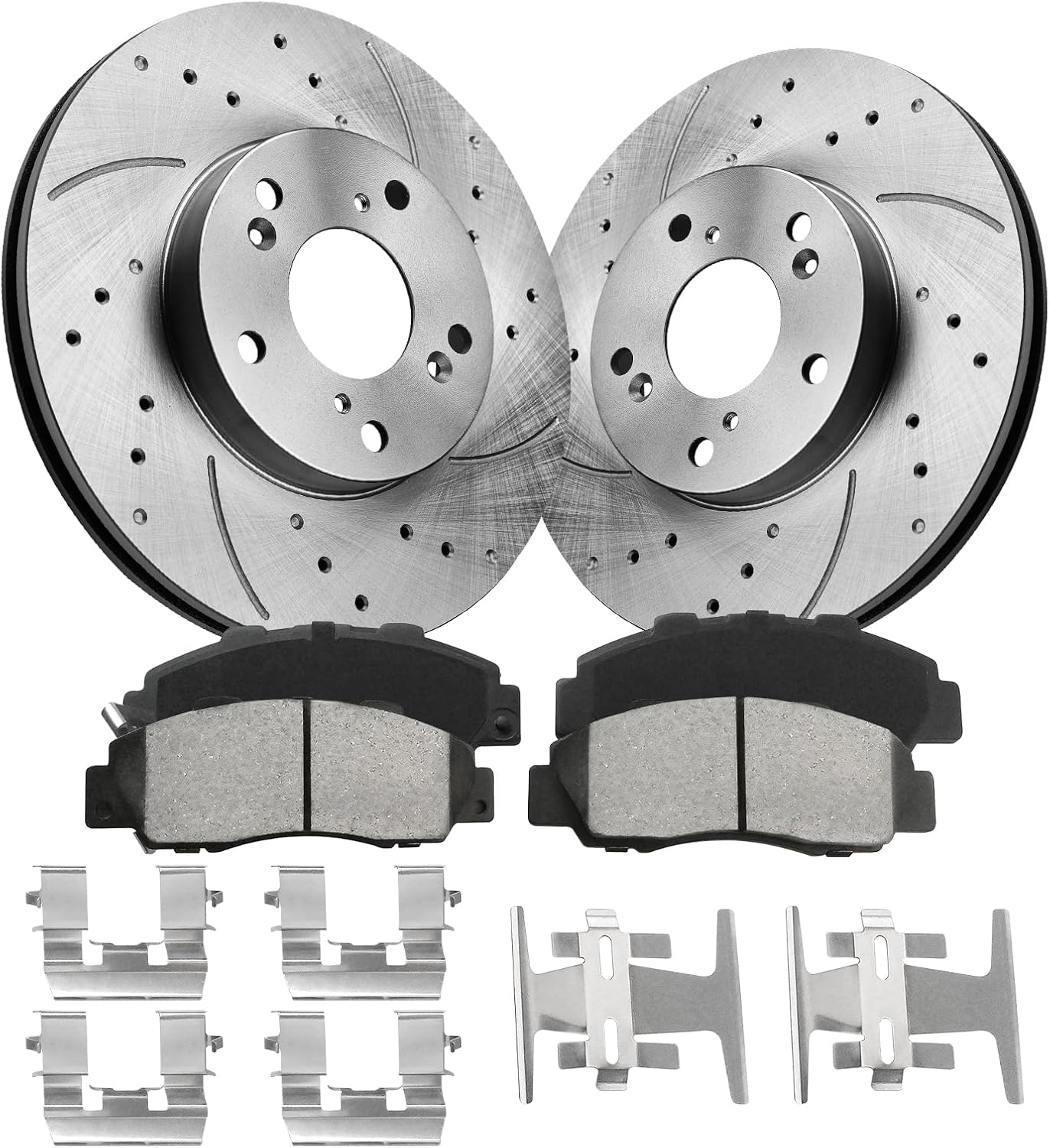 Anpulsero Front Automotive Replacement Brake Kit, Drilled and Slotted Brake Rotors Ceramic Brake Pads Compatible with 2003-2017 Honda Accord, 2013-2015 Honda Civic|Geomet Coated|281.9mm(11.1in)