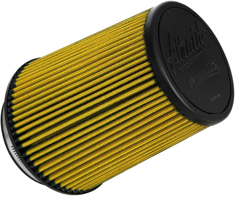 Airaid 700-458 Universal Clamp-On Air Filter: Round Tapered; 4 Inch (102 mm) Flange ID; 7 Inch (178 mm) Height; 7 Inch (178 mm) Base; 4.625 Inch (117 mm) Top