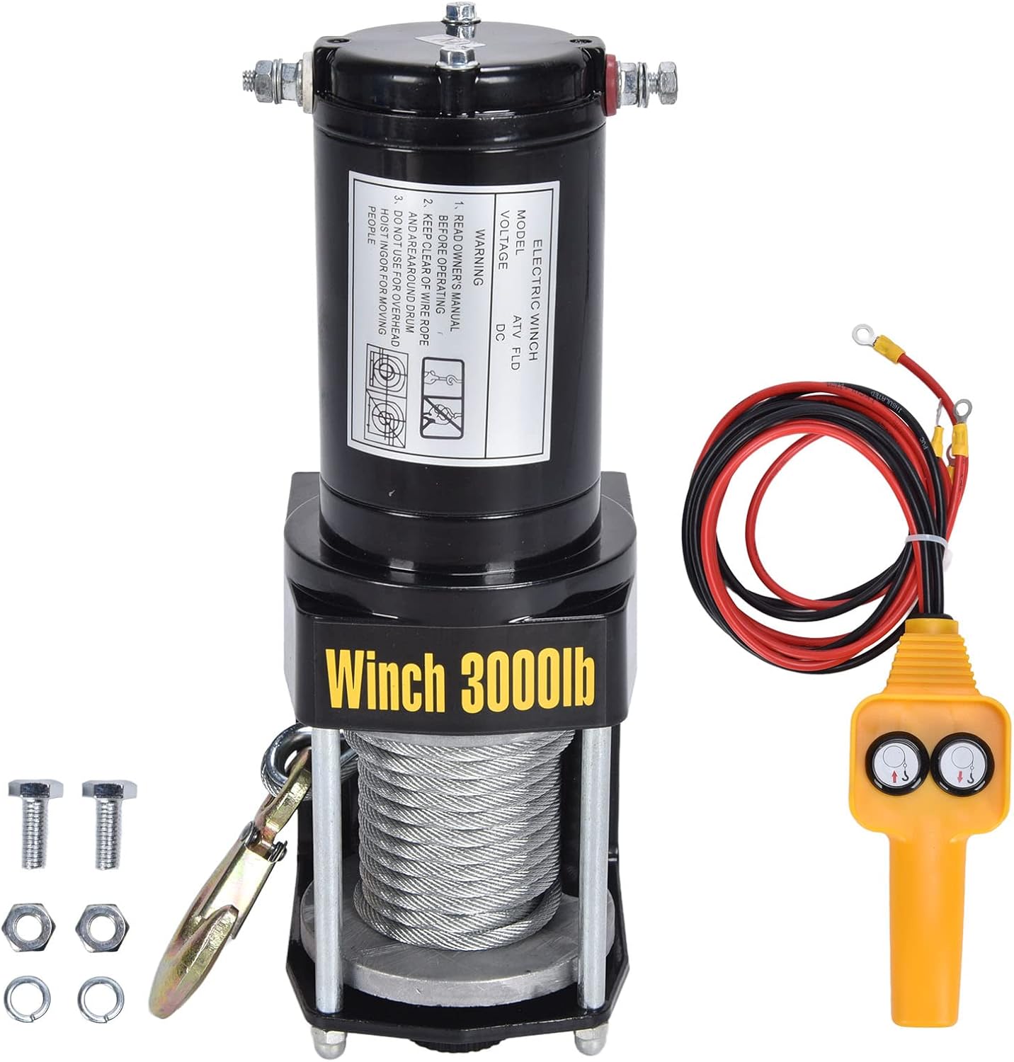 Electric Winch Steel Wire Rope Recovery Kit Powerful System for Towing ATV UTV Off Road 12V 3000LBS