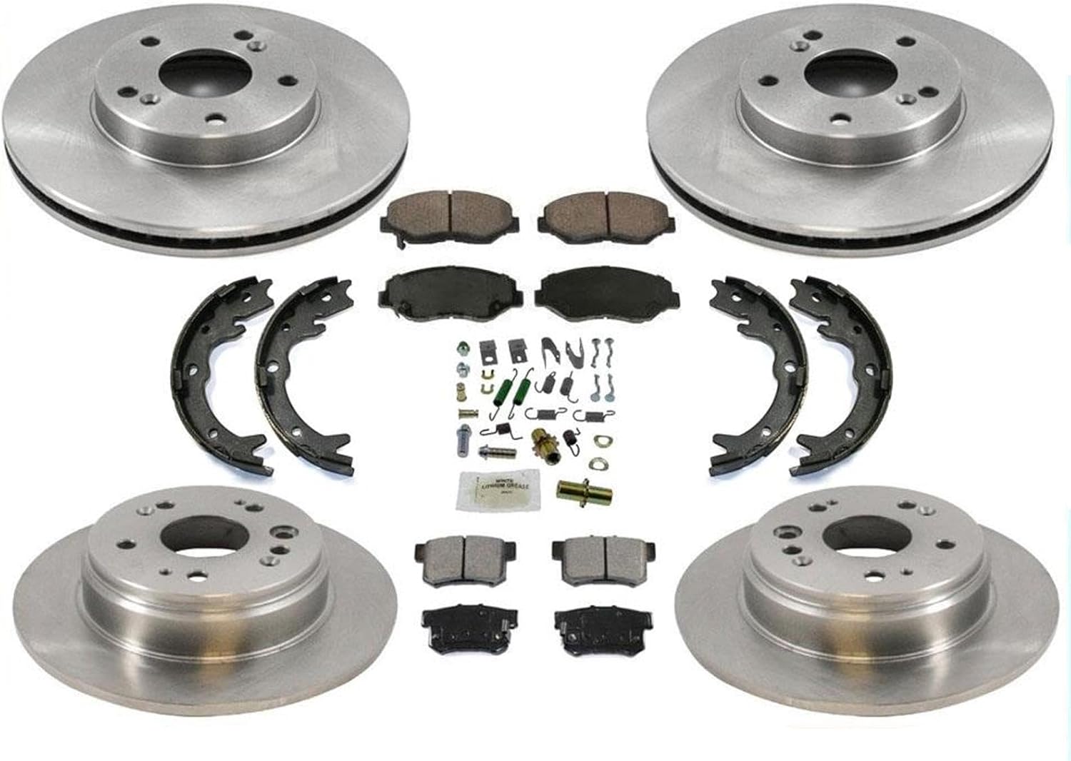 for 02-04 Honda CRV F & R Disc Brake Rotors Ceramic Pads Parking Shoes Springs