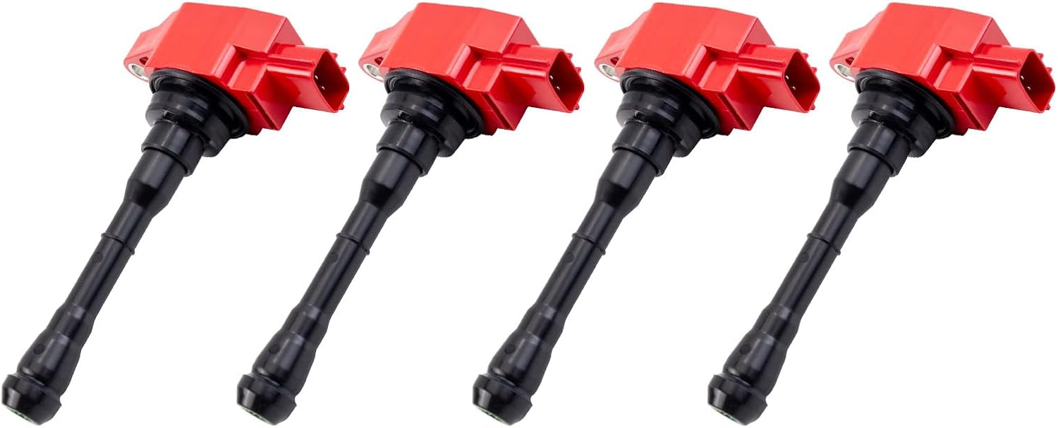 TRQ Ignition Coil Set 4 Piece High Temperature Epoxy Compatible with 2011-2017 Nissan Juke 17-19 Rogue 17-21 Rogue Sport 17 19 Sentra