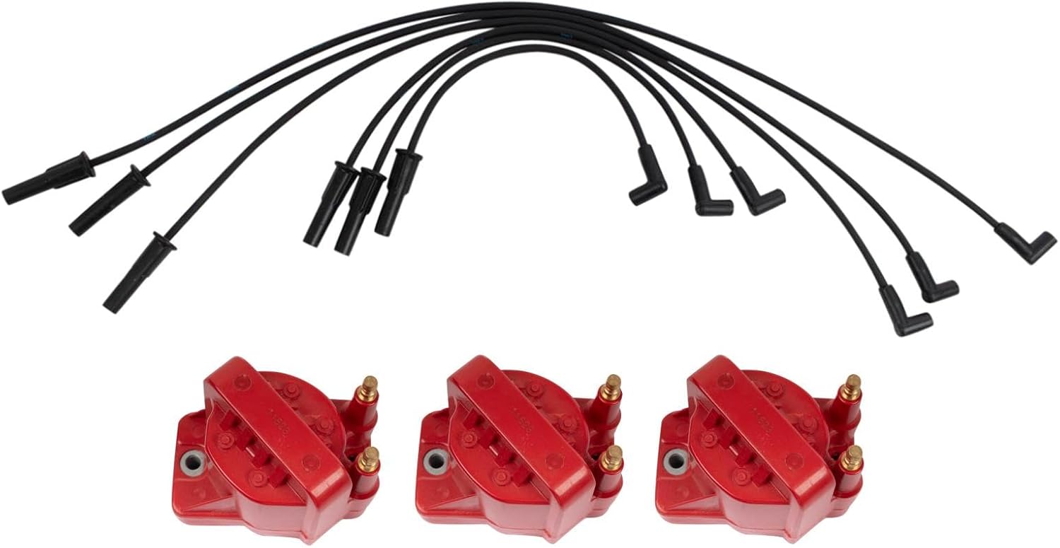 TRQ Ignition Kit Ignition Coil Spark Plugs Wire Set Compatible with 90-95 Buick 92-95 Chevrolet Oldsmobile Pontiac