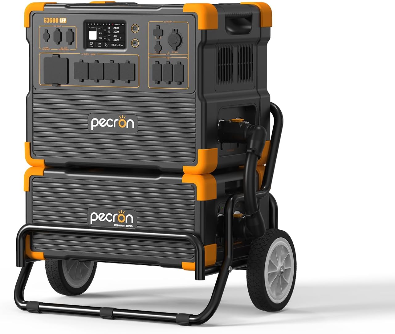 pecron E3600LFP Portable Power Station 3072Wh with Extended Battery Trolley Kit, Expandable to 15360Wh, 5x3600W AC Outlets LiFePO4 Battery Backup Solar Generator for RV, Camping, CPAP