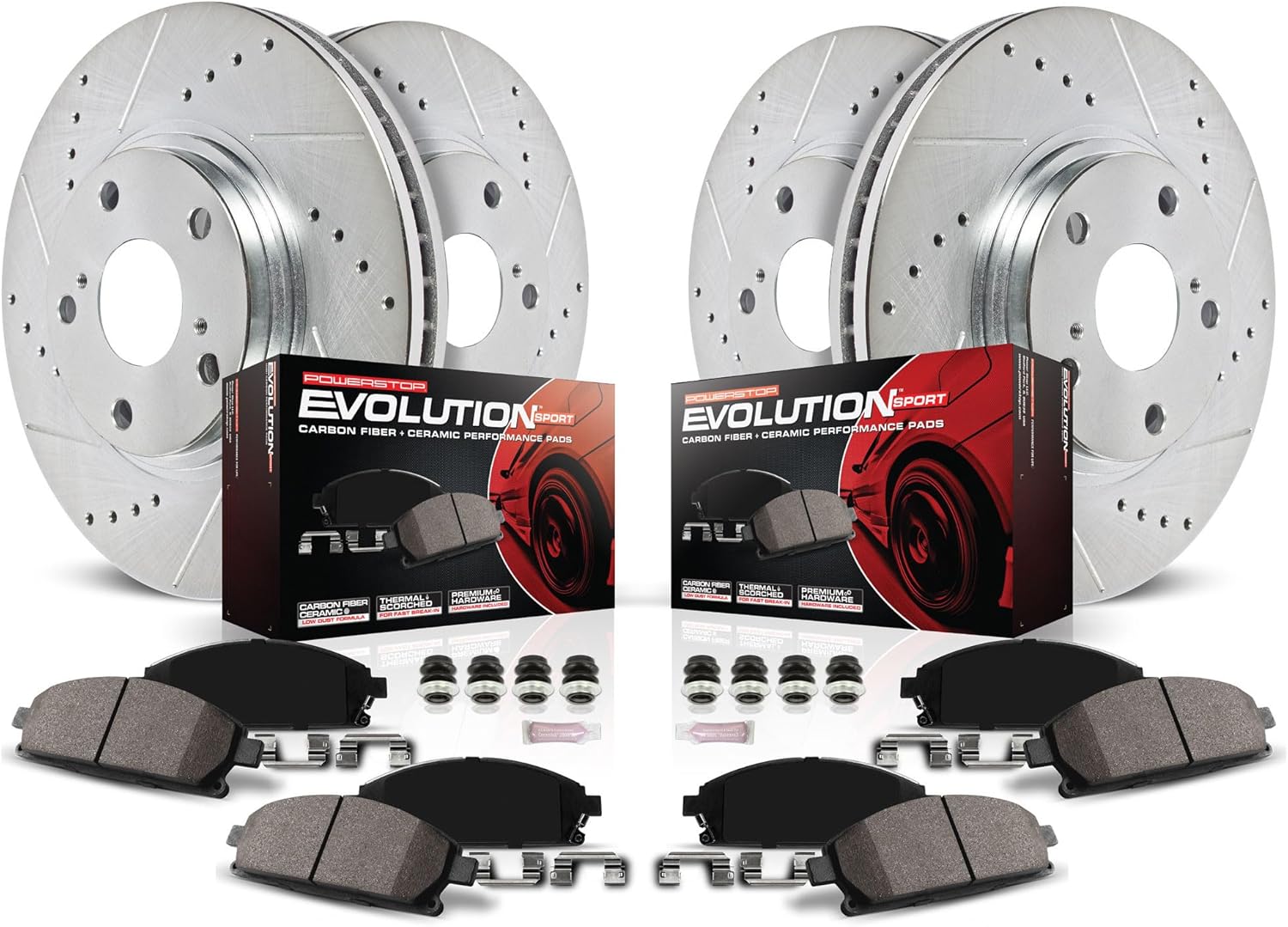 Power Stop K899 Front and Rear Z23 Carbon Fiber Brake Pads with Drilled & Slotted Brake Rotors Kit For VW Beetle, VW Golf, VW Jetta [Model Specific]