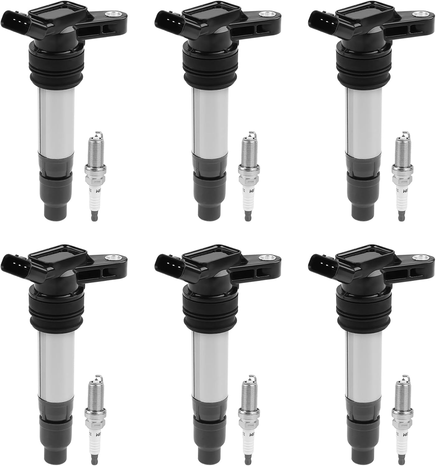 JDMON UF594 6pcs Ignition Coils and Spark Plugs Kits Compatible with Volvo XC60 2010-2011, XC70 2008-2011, XC90 2007-2011, S60 2011-2012, S80 2007-2011, V70 2008-2010, Land Rover LR2 2008-2012