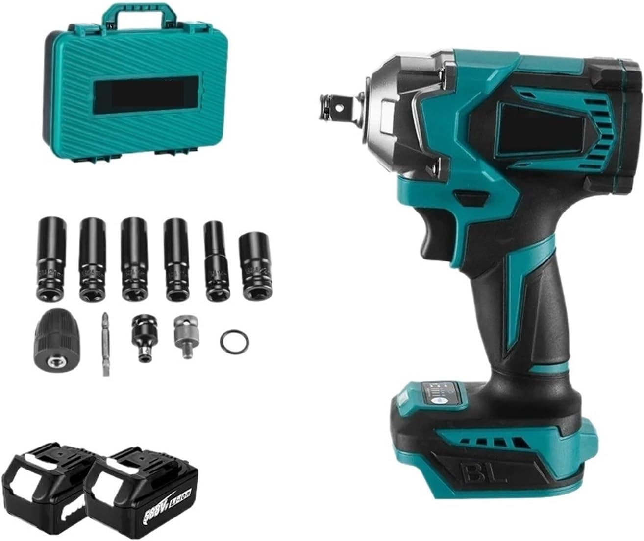 Impact Driver 1200 N.m Brushless Electric Wrench DTW500 Cordless Impact Wrench Electric Screwdriver Power Tool for 18V Battery(2 Battery B)