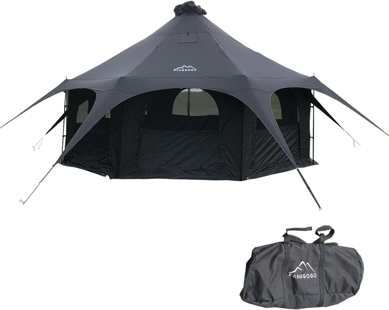 UKGlamping 5M Cotton Canvas Bell Tent - Yurts with Stove Jack, Easy to Set Up，Windproof, Breathable Shade, Family Camping Travel, Group Activities, 4 Season Polyester Cotton Black Tent