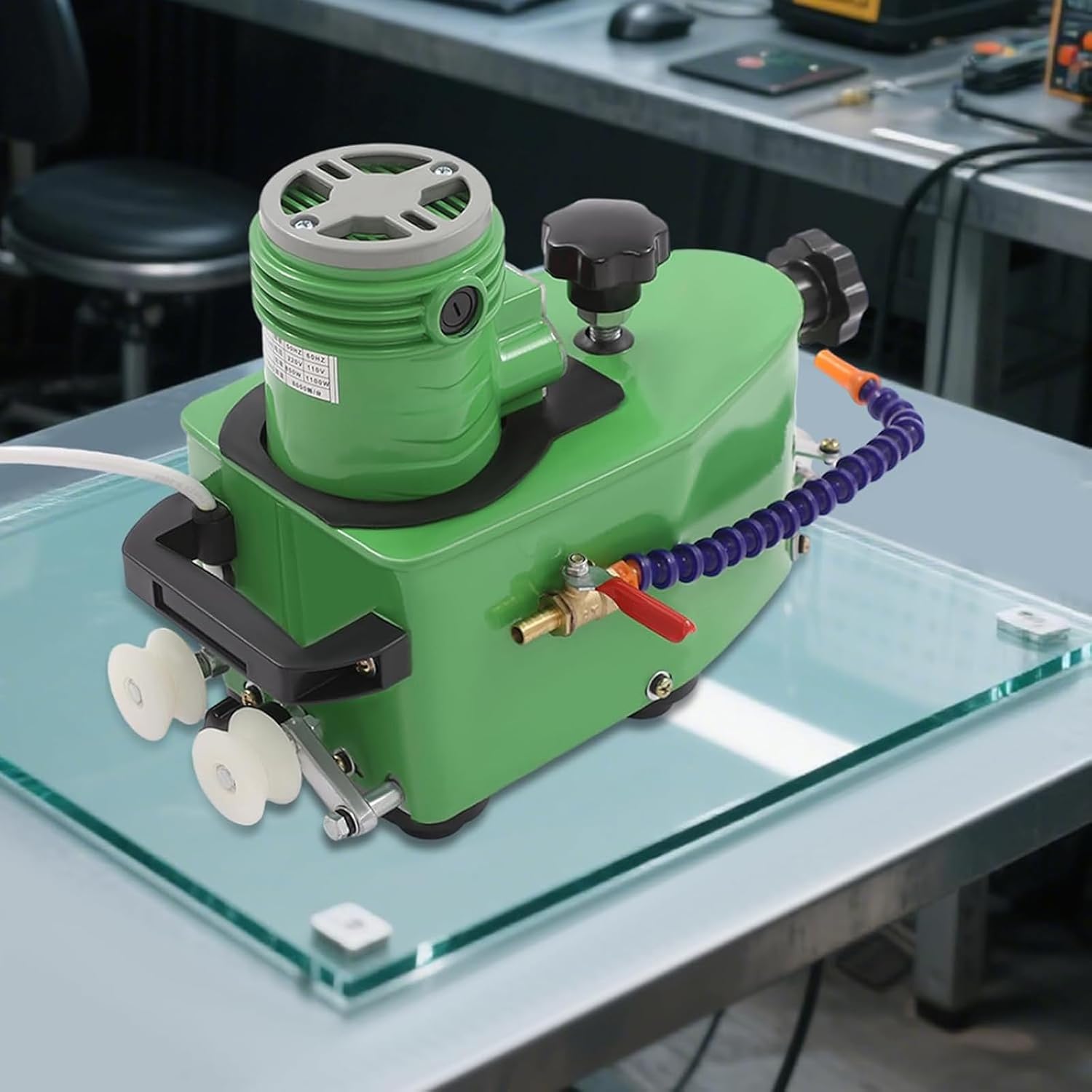Electric Glass Edge Polishing Machine, 8000r/min Straight Round Bevel Electric Edge Trimmer Grinder, for Plane,Curve, Rounded Corner Green