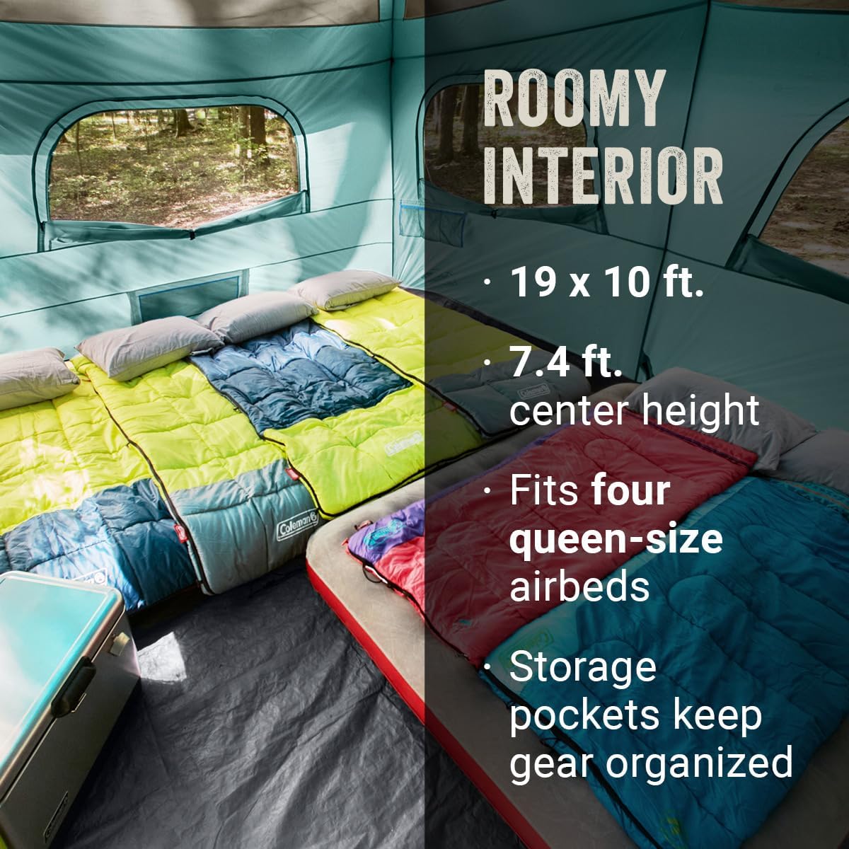 Coleman Skylodge 12-Person Camping Tent with Rainfly & Screened Porch, XL Weatherproof Family Tent Fits 4 Queen-Sized Airbeds, Color-Coded Poles & Sleeves, Made of PFAS-Free Materials