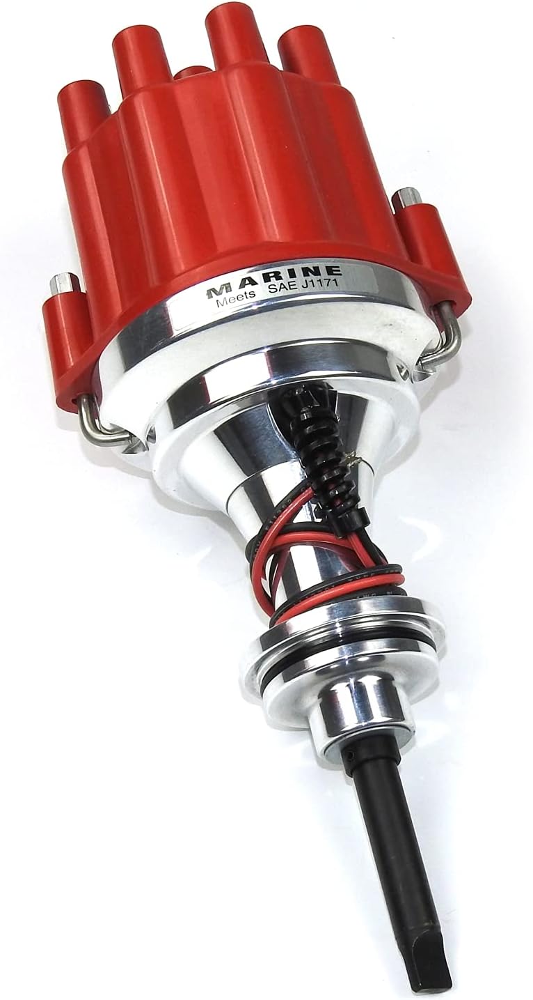 Pertronix D241800 Flame-Thrower Plug and Play Black Cap Marine Billet Electronic Distributor with Ignitor II Technology with Black Cap for Chrysler 273-360