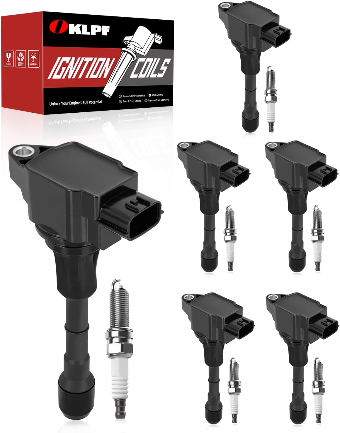 OKLPF Ignition Coil Pack UF617 with Iridium Platinum Spark Plugs -6-Piece Set, Compatible with 2008-2019 INFINITI G37 M37 Q50 QX70 Q60 Q70 Q40 FX37,2009-2020 Nissan 370Z 3.7L V6
