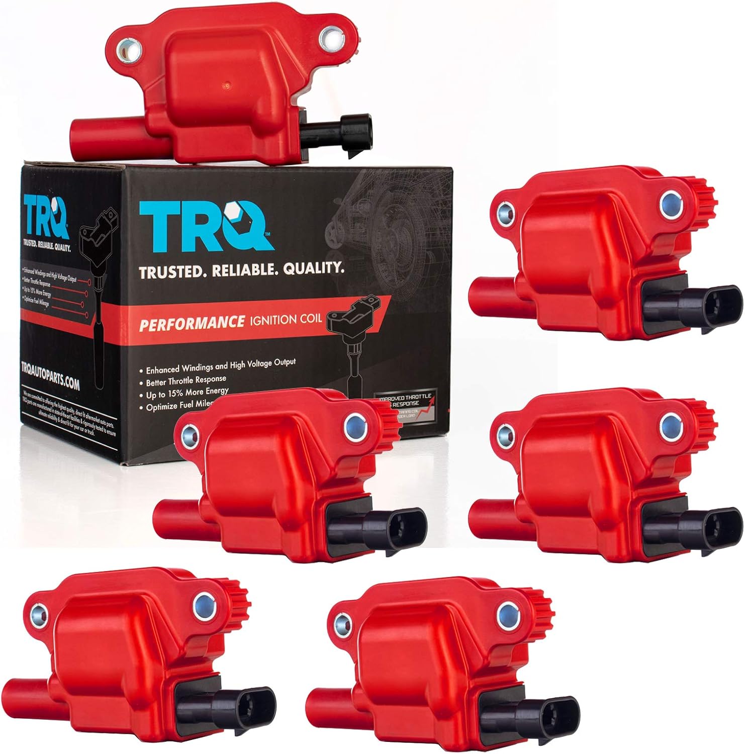 TRQ Ignition Coil Set 6 Piece High Temperature Epoxy Compatible with 14-21 Chevrolet Express 2500 Express 3500 Silverado 1500 18-19 GMC Savana 2500 Savana 3500 Sierra 1500