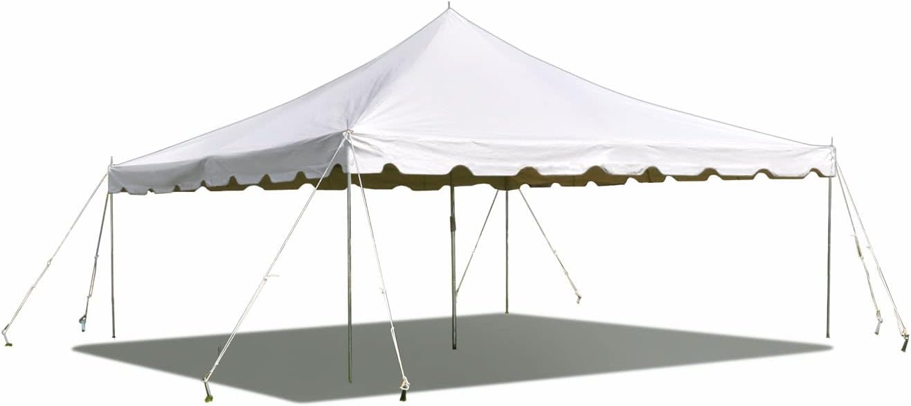 Party Tents Direct 20’ x 20’ Weekender Canopy Pole Tent, Indoor and Outdoor Heavy Duty Easy Up, 80 Person Capacity Tent for Parties, Weddings, and Events, Commercial and Residential Use, PVC White Top
