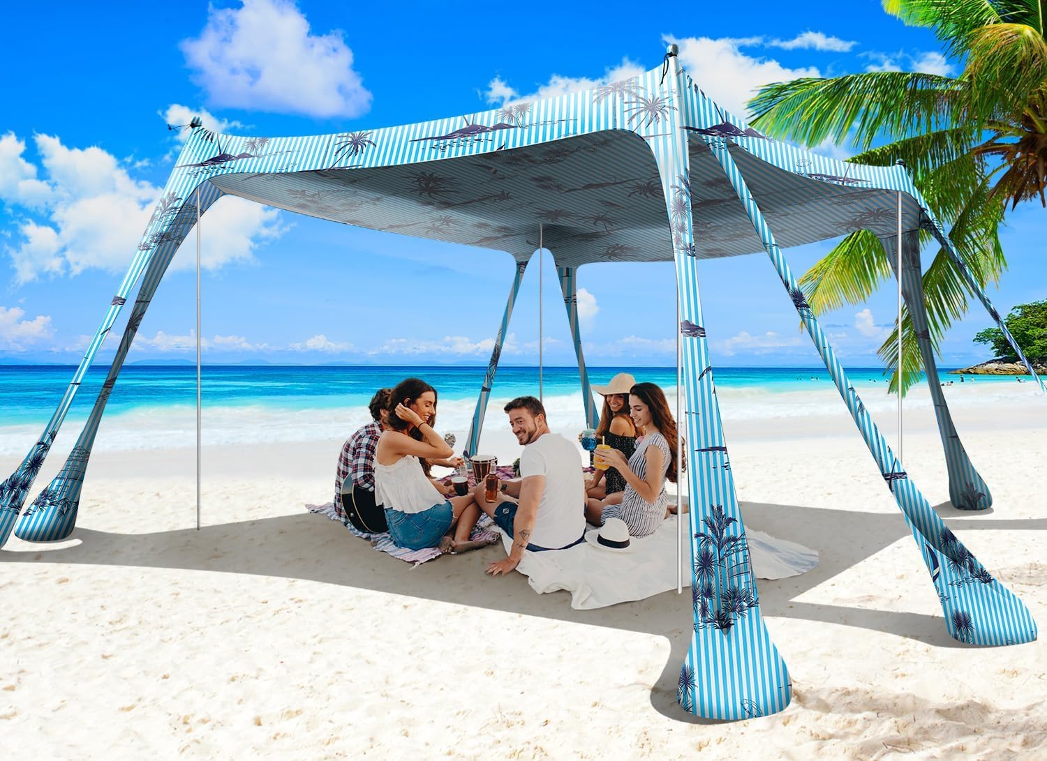 Beach Tent Canopy Pop Up Shade 10x10ft Sun Shelter Portable Family UPF50+ with 8 Sandbags-2 Sand Shovel-4 Aluminum Poles-Ground Pegs-Carrying Bag for Outdoor Camping Fishing Backyard Picnic