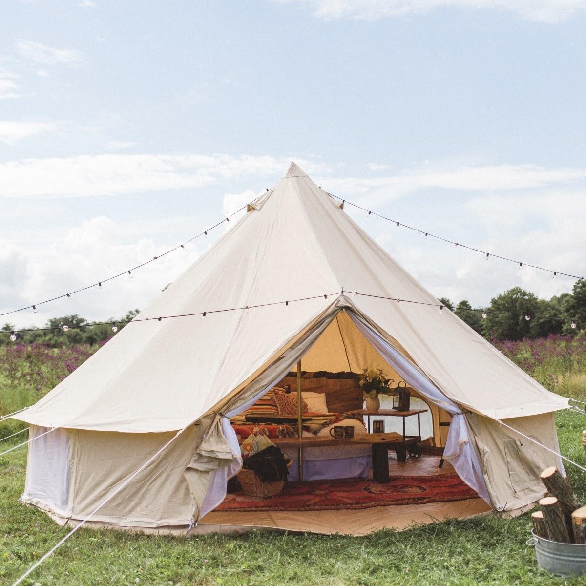 Latourreg Outdoor Glamping Safari Tent Luxury Cotton Canvas 3M/4M/5M/6M Yurt Bell Tent for Family Camping