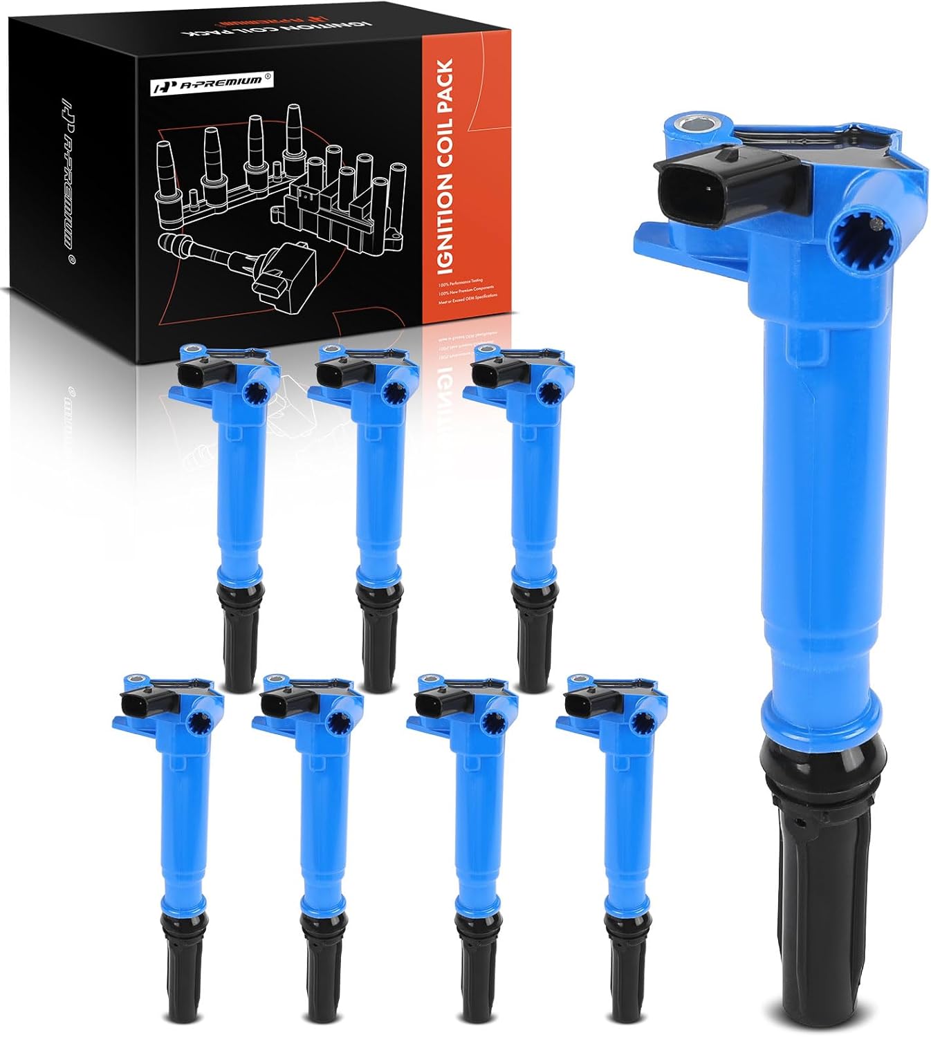 A-Premium Engine Ignition Coil Pack Compatible with Ford F-150 F150 2010-2014, F-250 Super Duty 2011-2017, F-350 Super Duty 2011-2017, E-350 Super Duty 2017, E-450 Super Duty 2017, 6.2L, 8-PC Set
