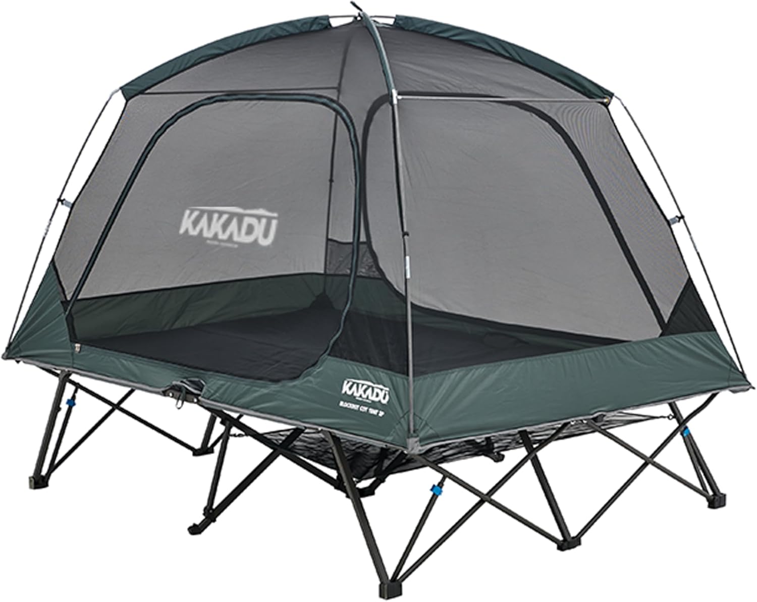 Kakadu Camping Tent Cot, 2 Person, Quick Setup, Folding, Compact, Elevated Tent with BlockOut Rain Fly, Awning Poles, Ultra-Fine Mesh Windows, and Carry Bag