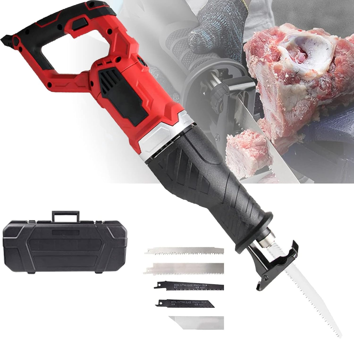 Electric Butcher Bone Saw, 1300W Meat Cutter with 180° Rotating Design, Includes Blades for Frozen Meat Cutting