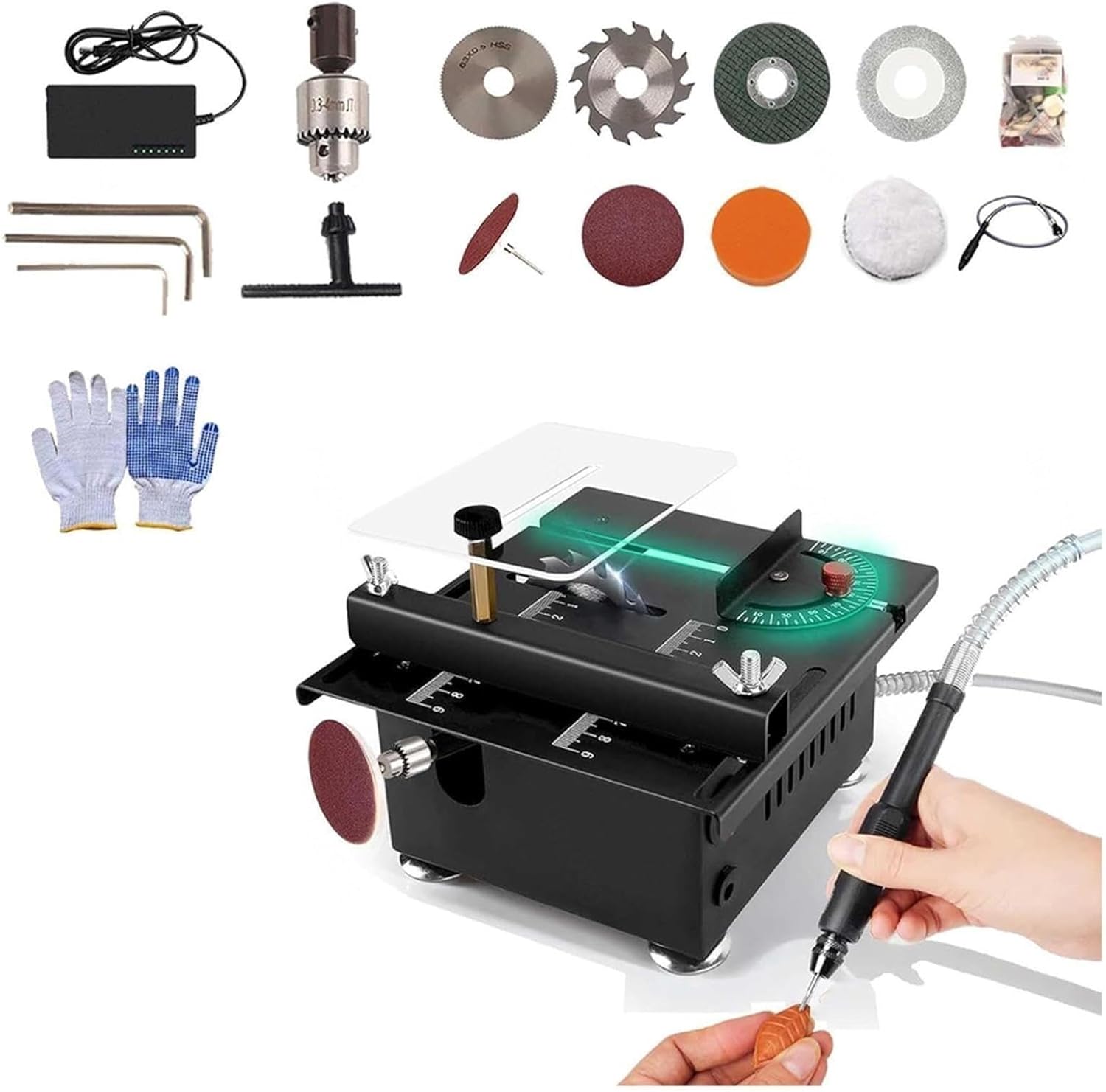Mini Multi Function Table Saw 100w Saw Cutter Speed, Angle Adjustable, 16mm Cutting Depth, Tablesaw Seven-Speed Adjustable, Tablesaw Mini Table Saw for Hobbies