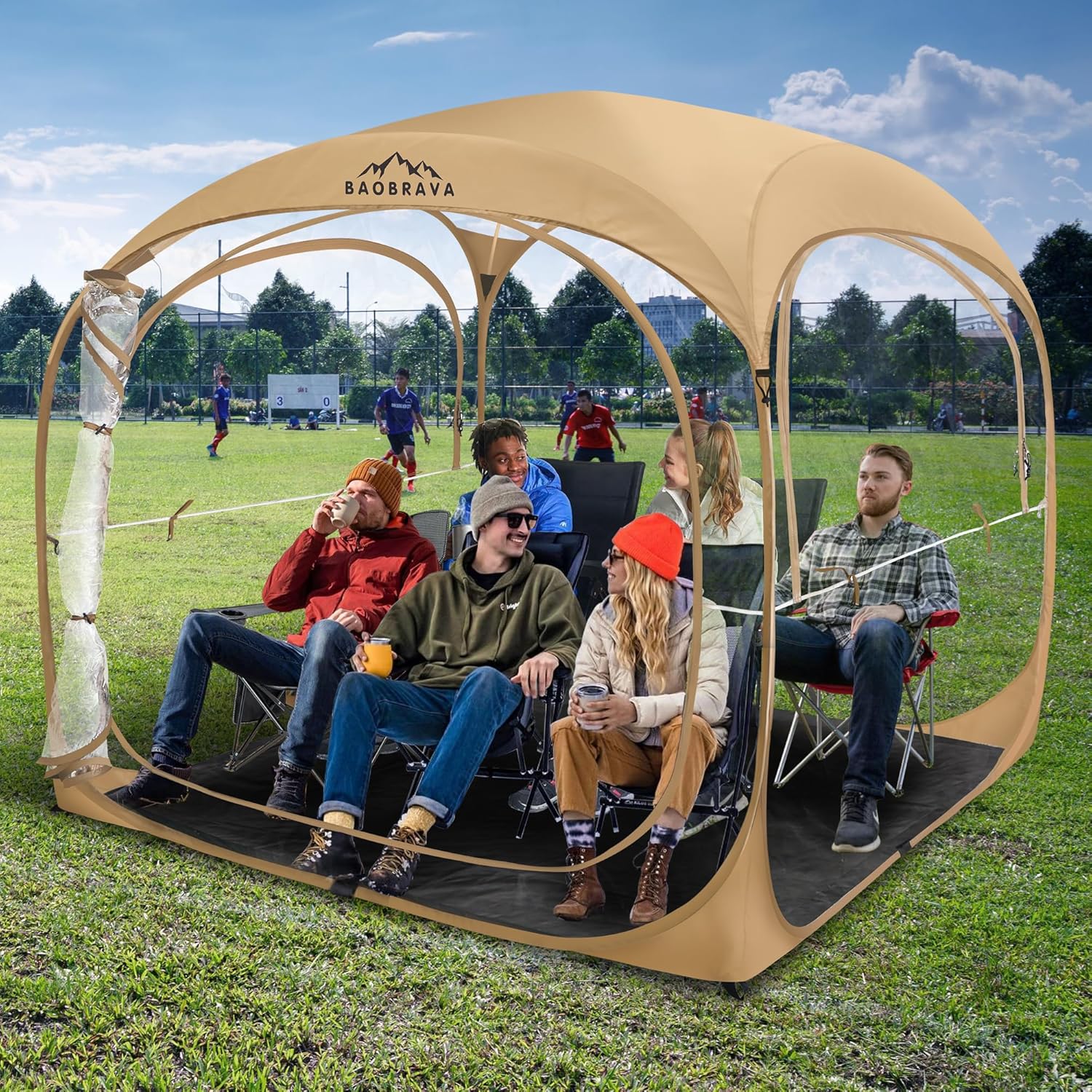 Pop Up Sports Tent - Thick PVC, Scratch-Resistant Bubble Clear Tent, Instant Weather Proof Pod with Extra Top Cover for Soccer, Football Games, Outdoor Events, 1-6 Person