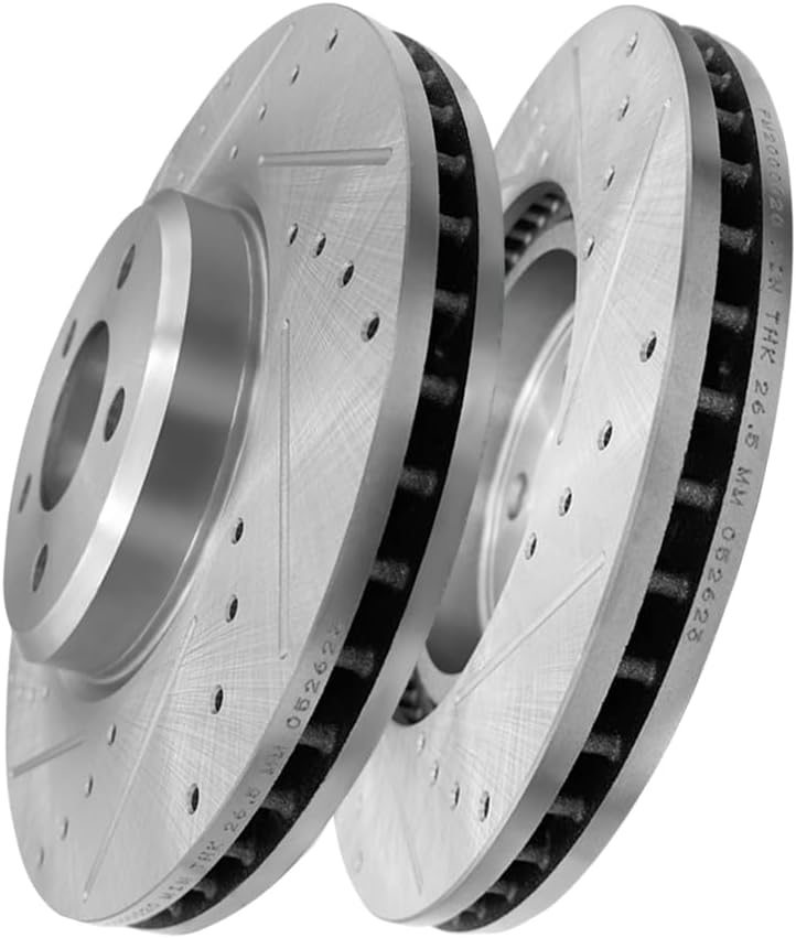PM Auto Front Drilled Slotted Disc Brake Rotors For 2006-2020 Dodge Charger, 2009-2020 Dodge Challenger, 2005-2020 Chrysler 300, 2005-2008 Dodge Magnum, Automotive Replacement Brake Rotors