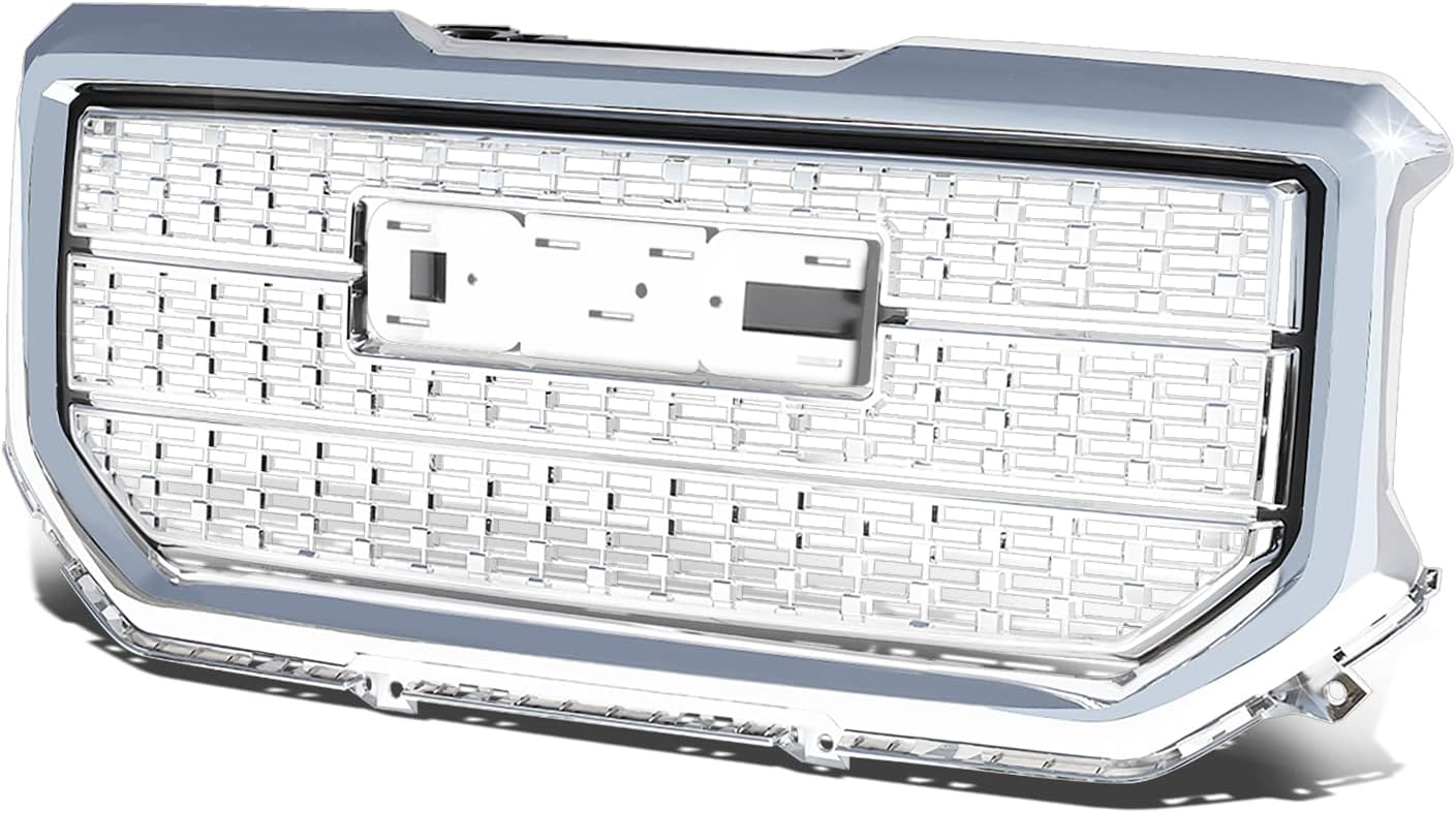 Auto Dynasty Compatible with GMC Sierra 1500 2016-2018 ABS Denali Style Front Bumper/Hood Grille/Grill (Chrome)