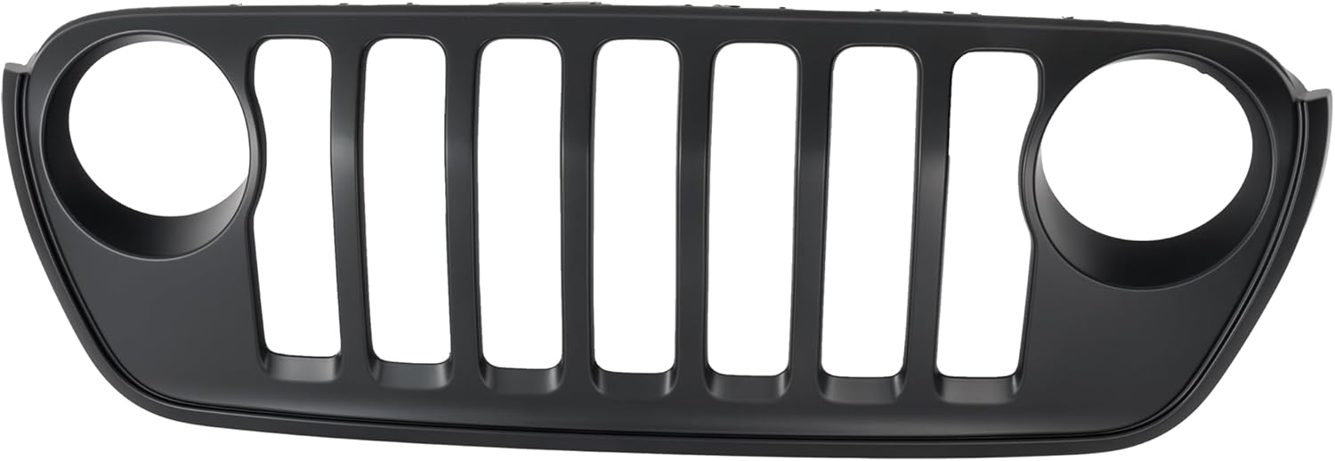 Evan Fischer Grille Assembly Compatible with 2019-2023 Jeep Wrangler, Fits 2020-2023 Jeep Gladiator & 2018 Jeep Wrangler JL Painted Black Shell and Insert Plastic