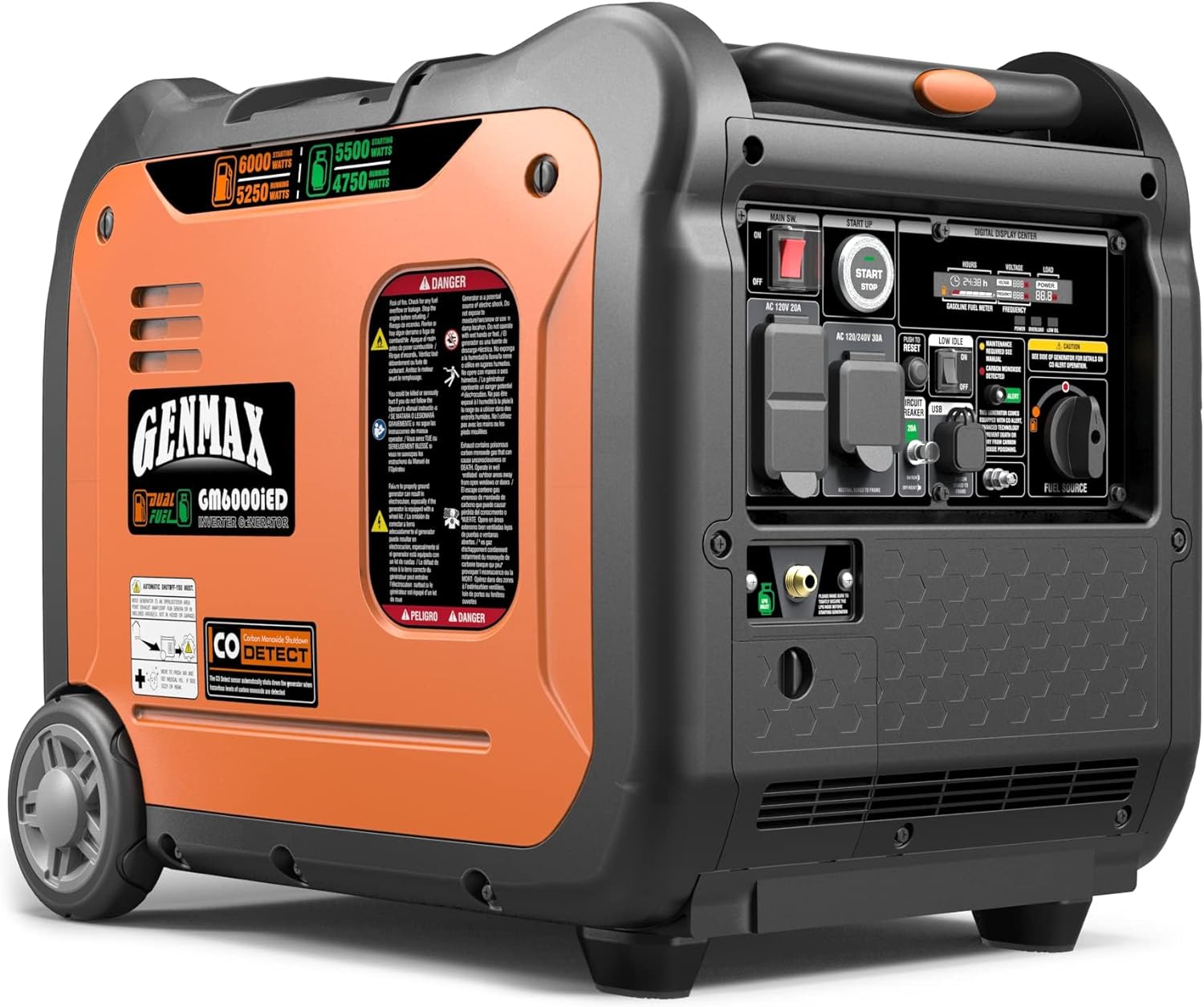 GENMAX Portable Inverter Generator,6000W Super Quiet Dual Fuel Portable Engine with Remote/Electric Start,Lightweight for Backup Home Use&Camping Travel Outdoor,EPA Compliant(GM6000iED.)
