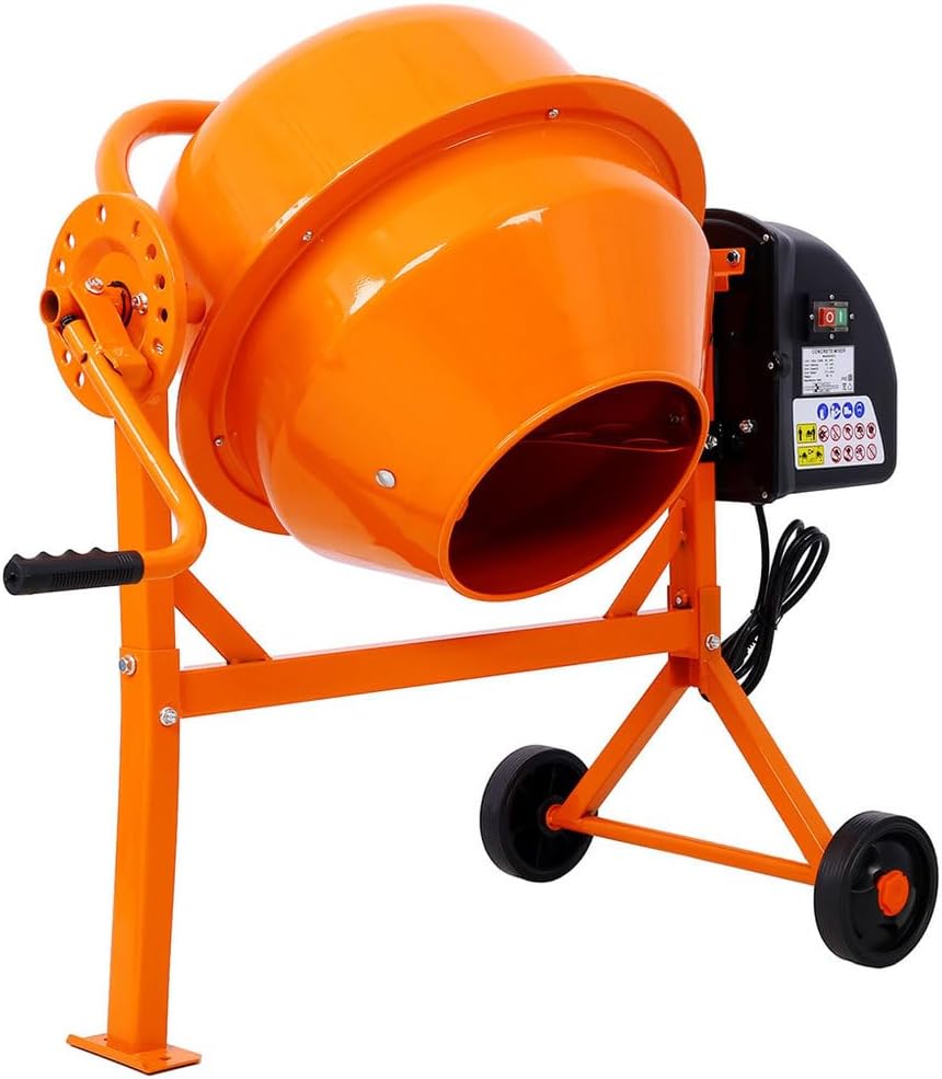 5 Cu.Ft. Electric Concrete Mixer, Heavy-Duty Steel Cement Mixing Machine with 2/3HP Direct Drive Motor, Portable Drum with Wheels, Adjustable Tilt & Safety Lock for Mortar, Stucco, Seeds, and Feed