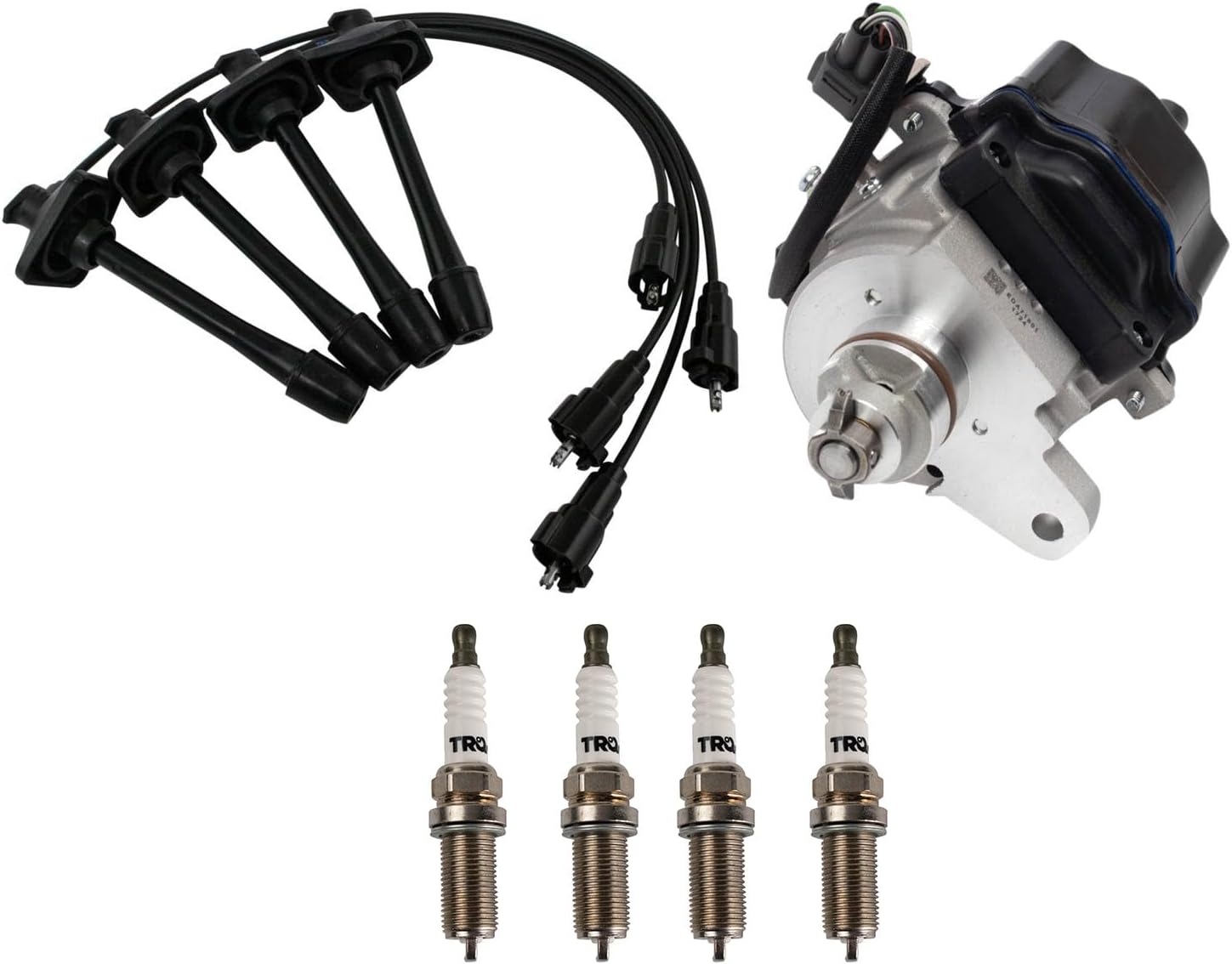 TRQ Ignition Coil and Spark Plug Kit 6 Piece Distributor Spark Plug Wires Compatible with 1995-1997 Toyota Corolla 1996-1997 Celica