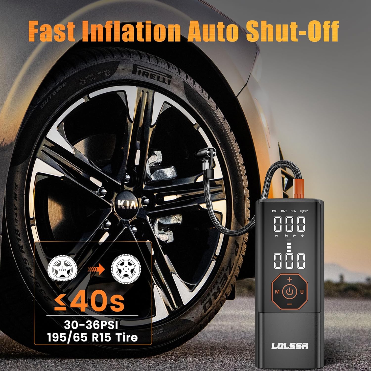 Tire Inflator Portable Air Compressor-Air Pump 150PSI Cordless Electric for Car, Motorcycle, Bike, Ball, with Tire Gauge Pressure, Dual-Use Type (Orange)
