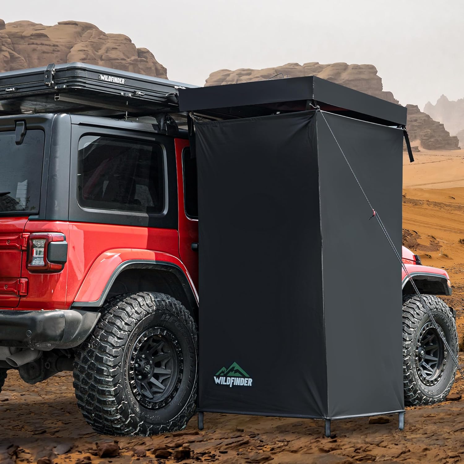 Vehicle Side Shower Awning with Roof, 3.3ft x 3.3ft Portable Shower Tent, Car Side Outdoor Shower Enclosure, Built-in LED Light for Night, Camping Privacy Shelter Bathroom