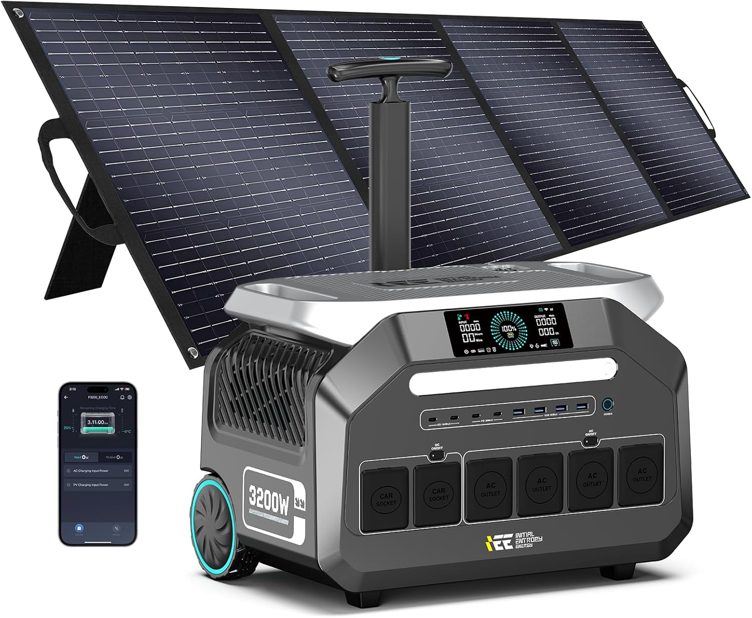IEE P3200 3200W Solar Generator with 200W Panel included, 2048Wh Solar Power Station with 4 * 3200W AC Outlets (6400W Peak), 1800W Fast Charging, APP Control Emergency Power for Home, Camping & RVs